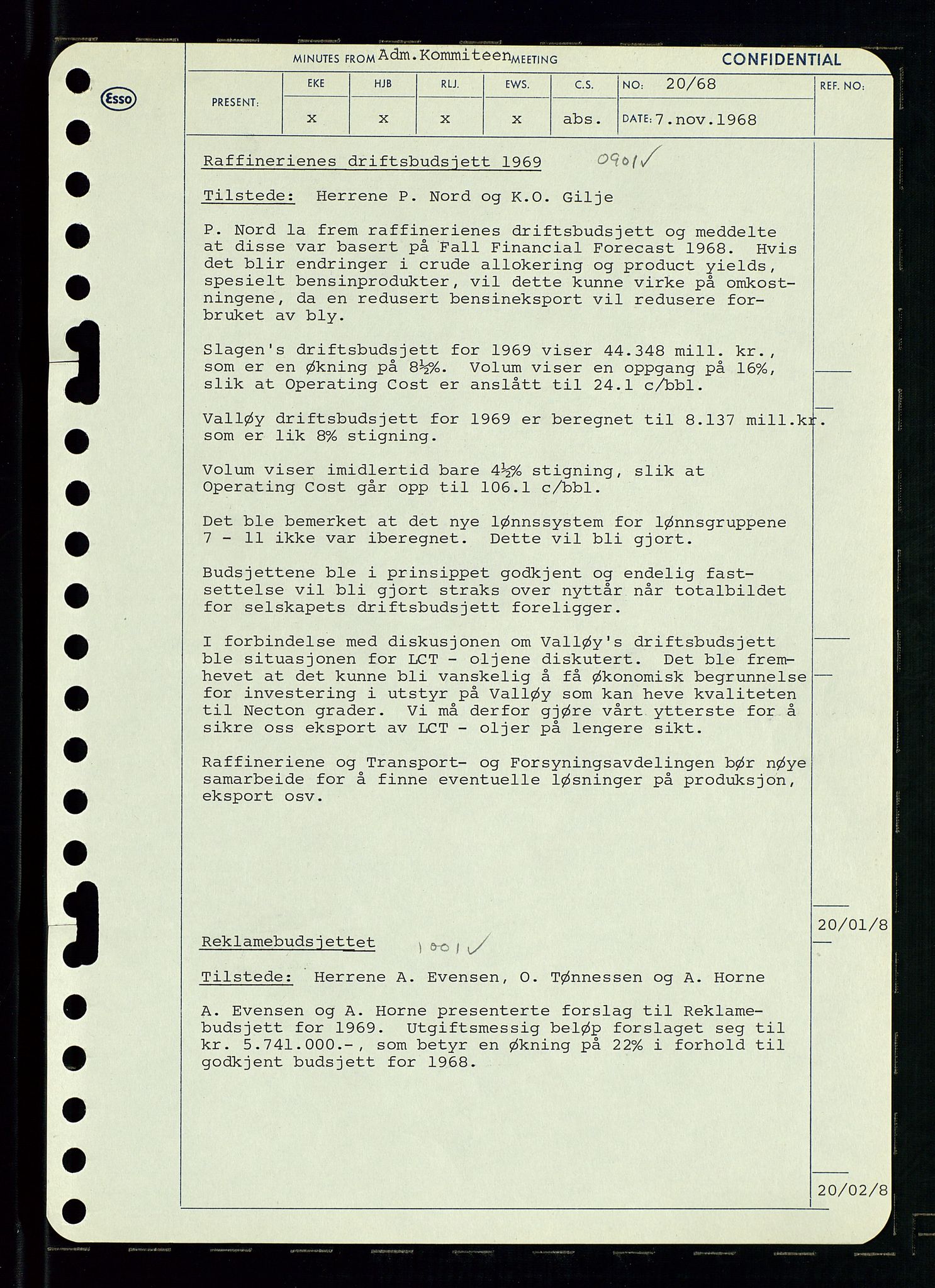 Pa 0982 - Esso Norge A/S, AV/SAST-A-100448/A/Aa/L0002/0004: Den administrerende direksjon Board minutes (styrereferater) / Den administrerende direksjon Board minutes (styrereferater), 1968, p. 101