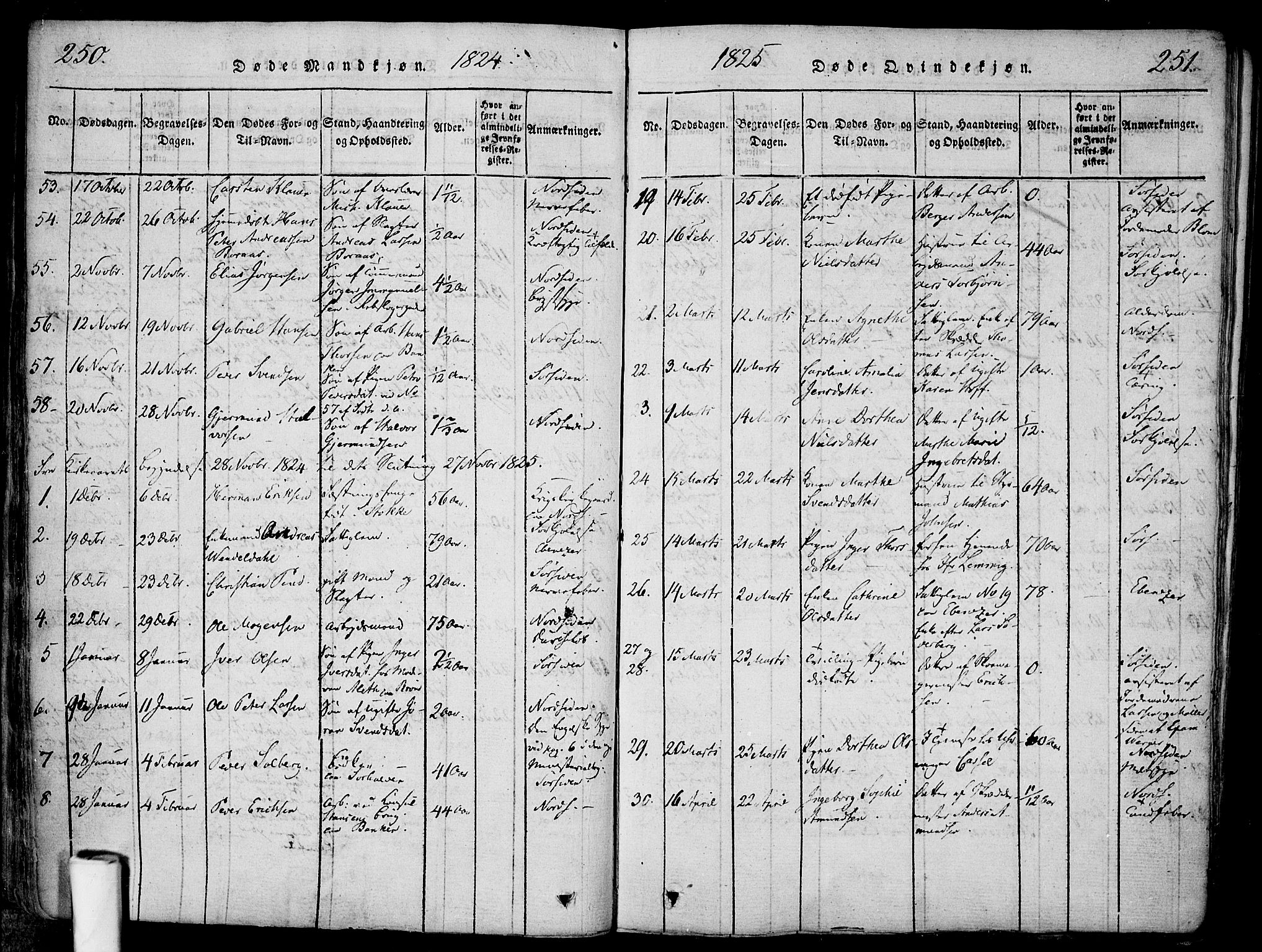 Halden prestekontor Kirkebøker, AV/SAO-A-10909/F/Fa/L0003: Parish register (official) no. I 3, 1815-1834, p. 250-251