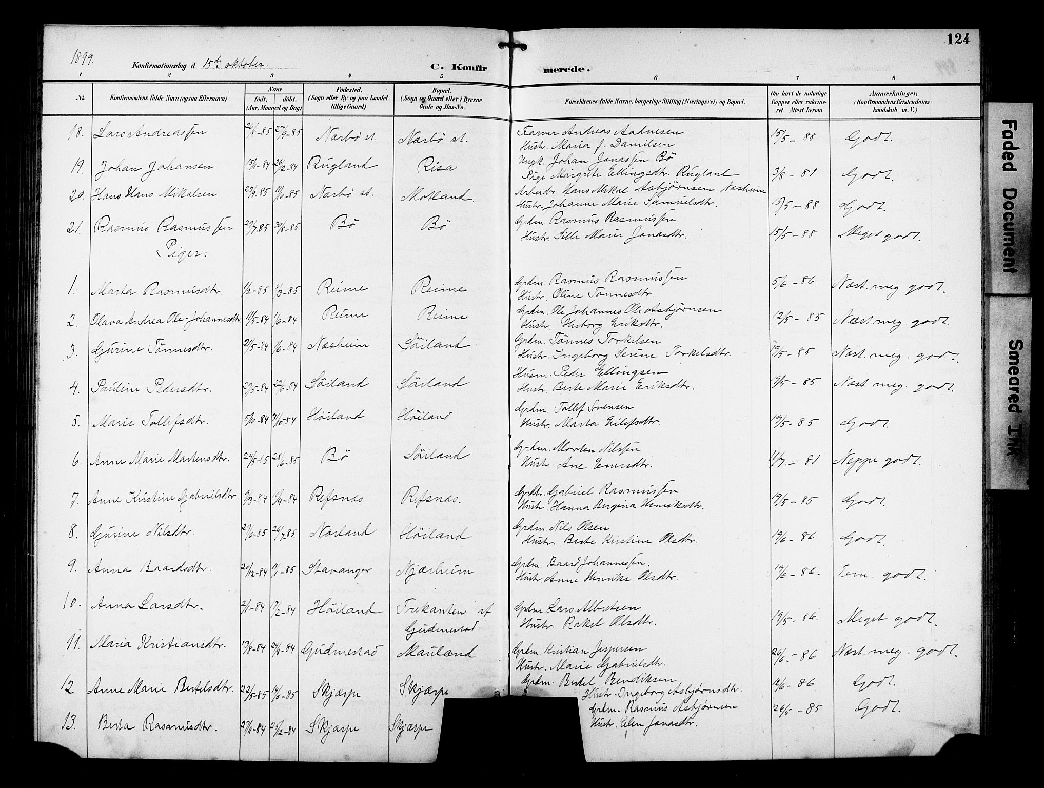 Hå sokneprestkontor, AV/SAST-A-101801/001/30BB/L0005: Parish register (copy) no. B 5, 1894-1912, p. 124