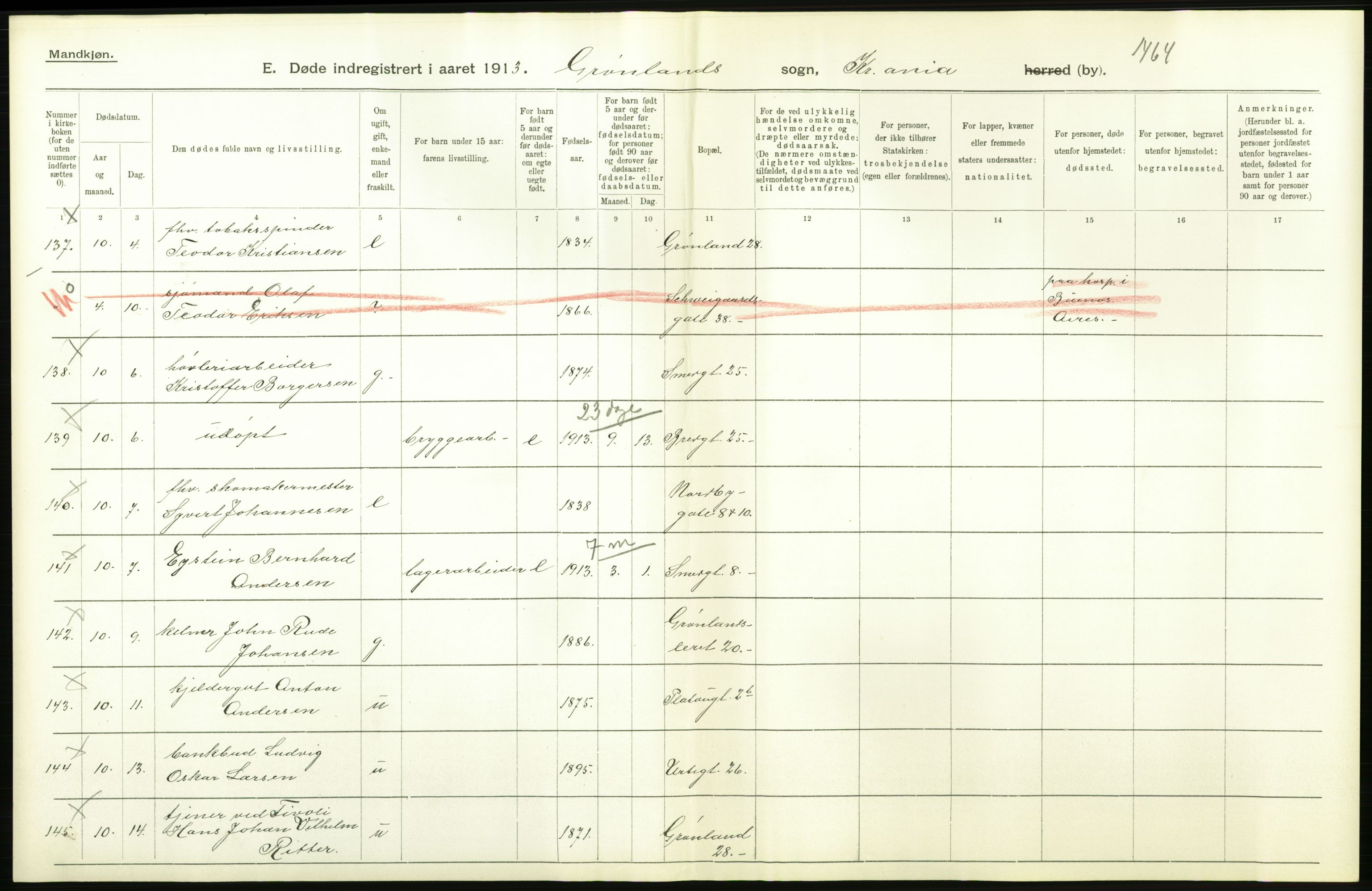 Statistisk sentralbyrå, Sosiodemografiske emner, Befolkning, AV/RA-S-2228/D/Df/Dfb/Dfbc/L0009: Kristiania: Døde., 1913, p. 674