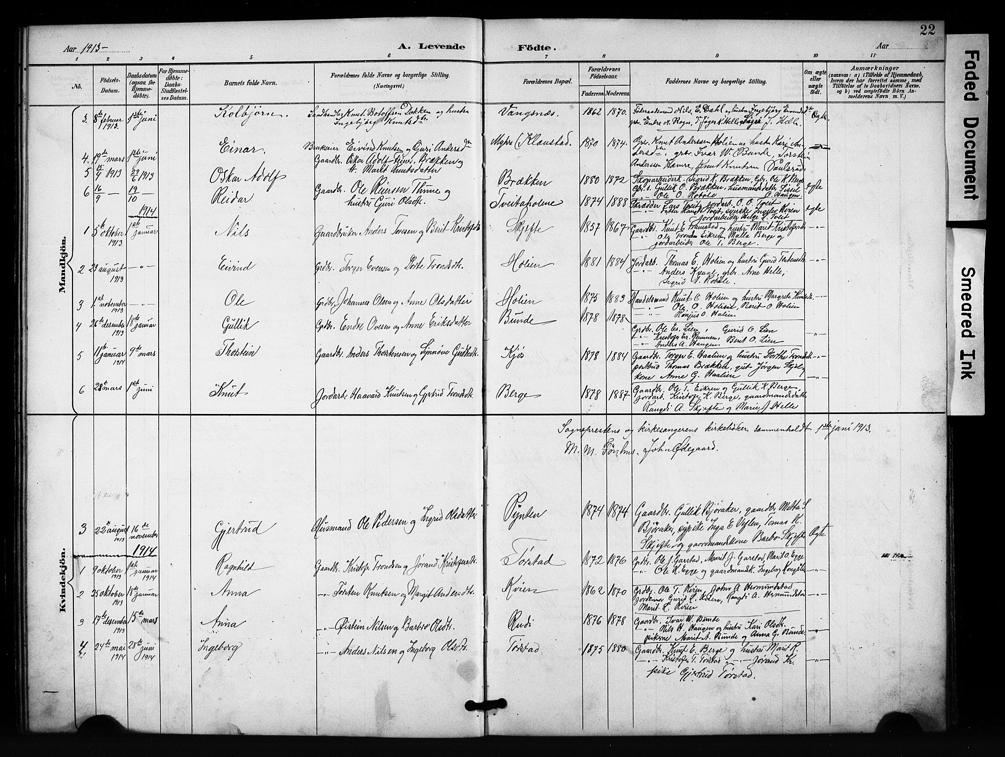 Vang prestekontor, Valdres, SAH/PREST-140/H/Hb/L0007: Parish register (copy) no. 7, 1893-1924, p. 22