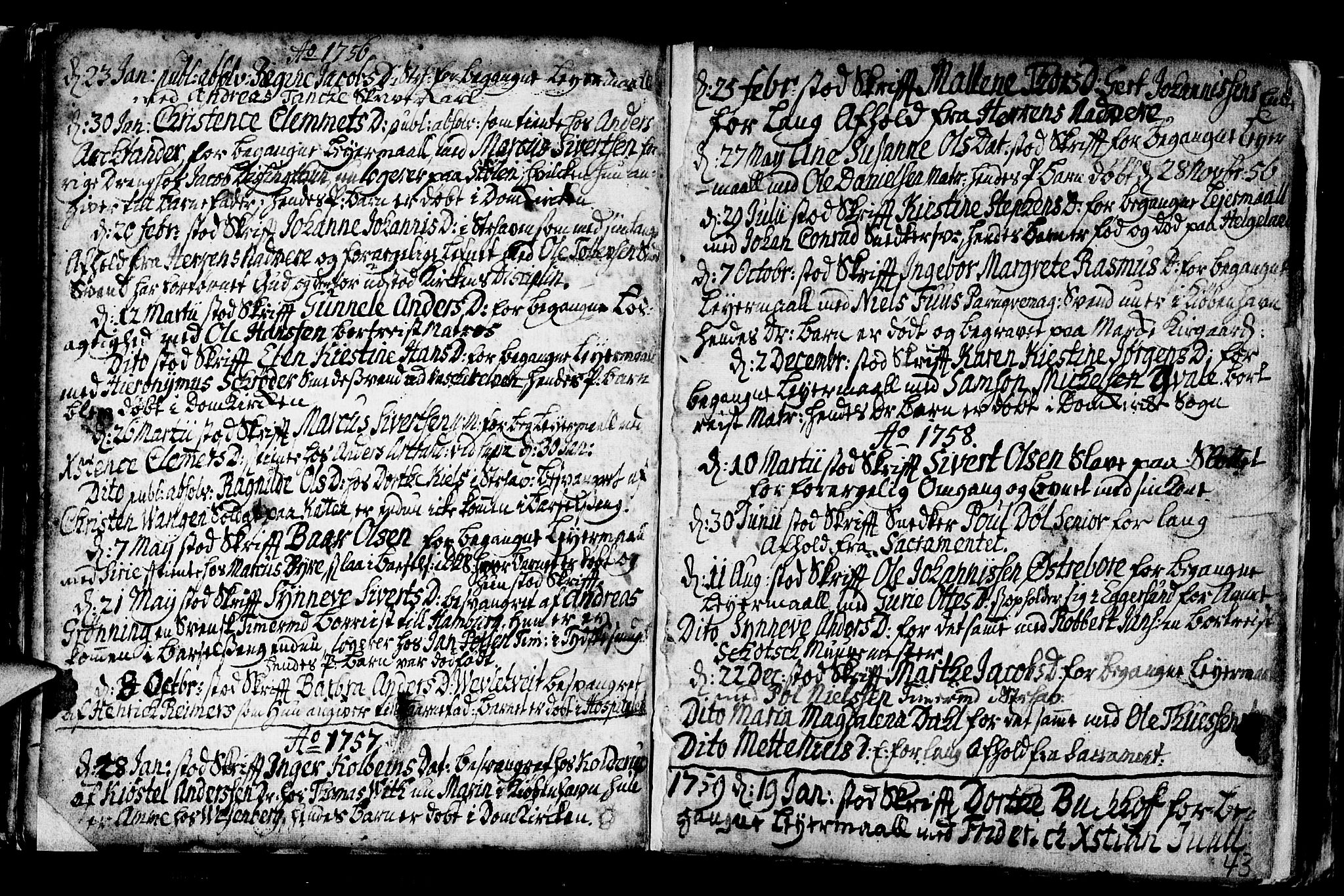 Nykirken Sokneprestembete, SAB/A-77101/H/Haa/L0001: Parish register (official) no. A 1, 1668-1820, p. 43