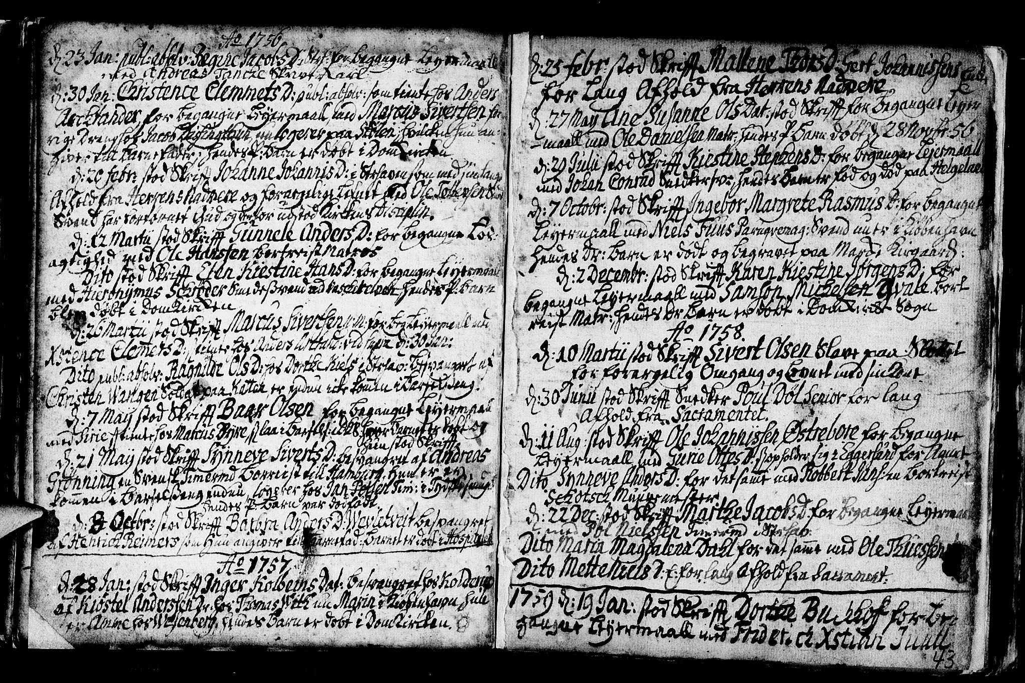 Nykirken Sokneprestembete, AV/SAB-A-77101/H/Haa/L0001: Parish register (official) no. A 1, 1668-1820, p. 43
