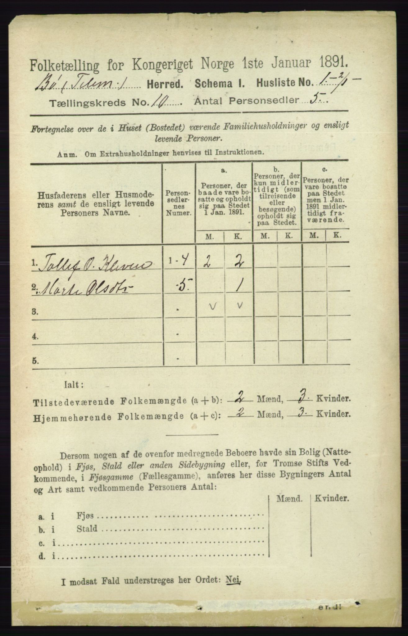 RA, 1891 census for 0821 Bø, 1891, p. 3161