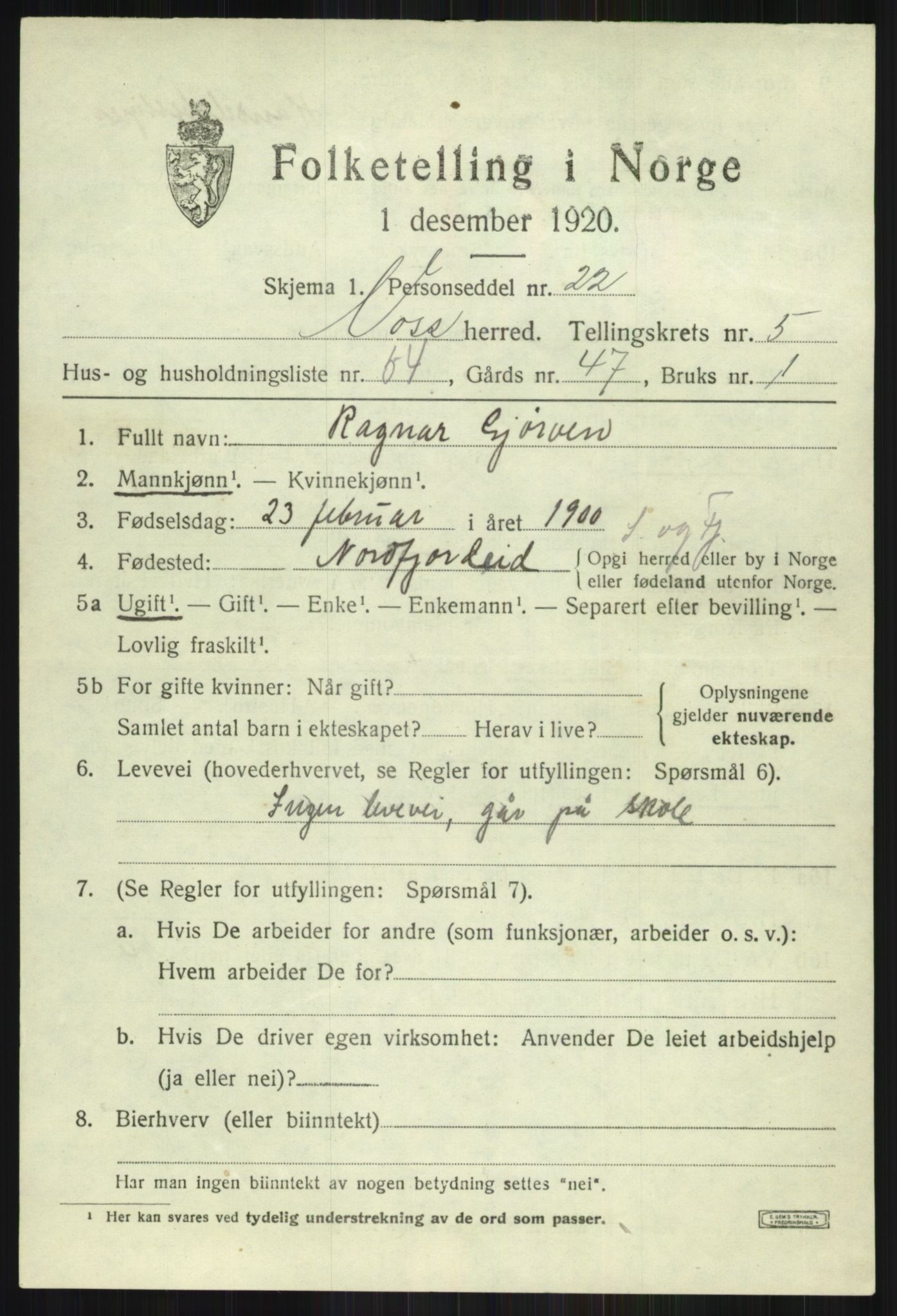 SAB, 1920 census for Voss, 1920, p. 5915