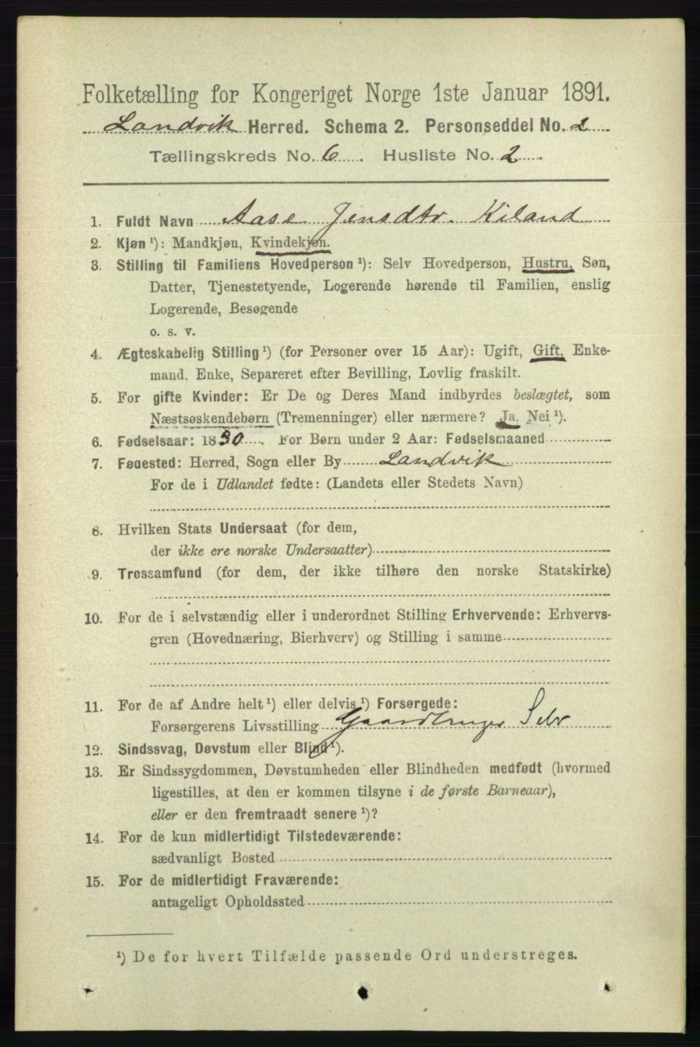 RA, 1891 census for 0924 Landvik, 1891, p. 2451