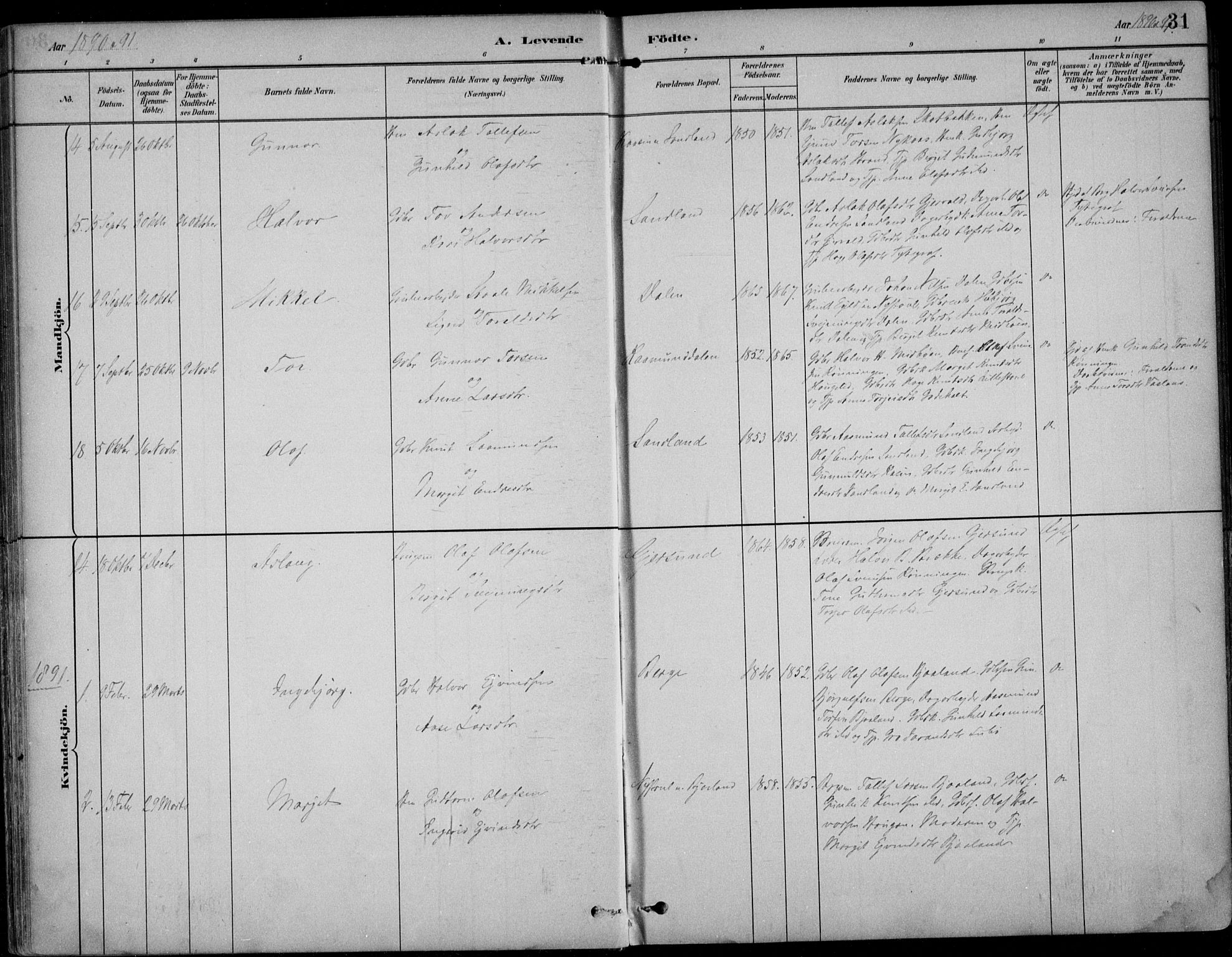 Kviteseid kirkebøker, SAKO/A-276/F/Fb/L0002: Parish register (official) no. II 2, 1882-1916, p. 31