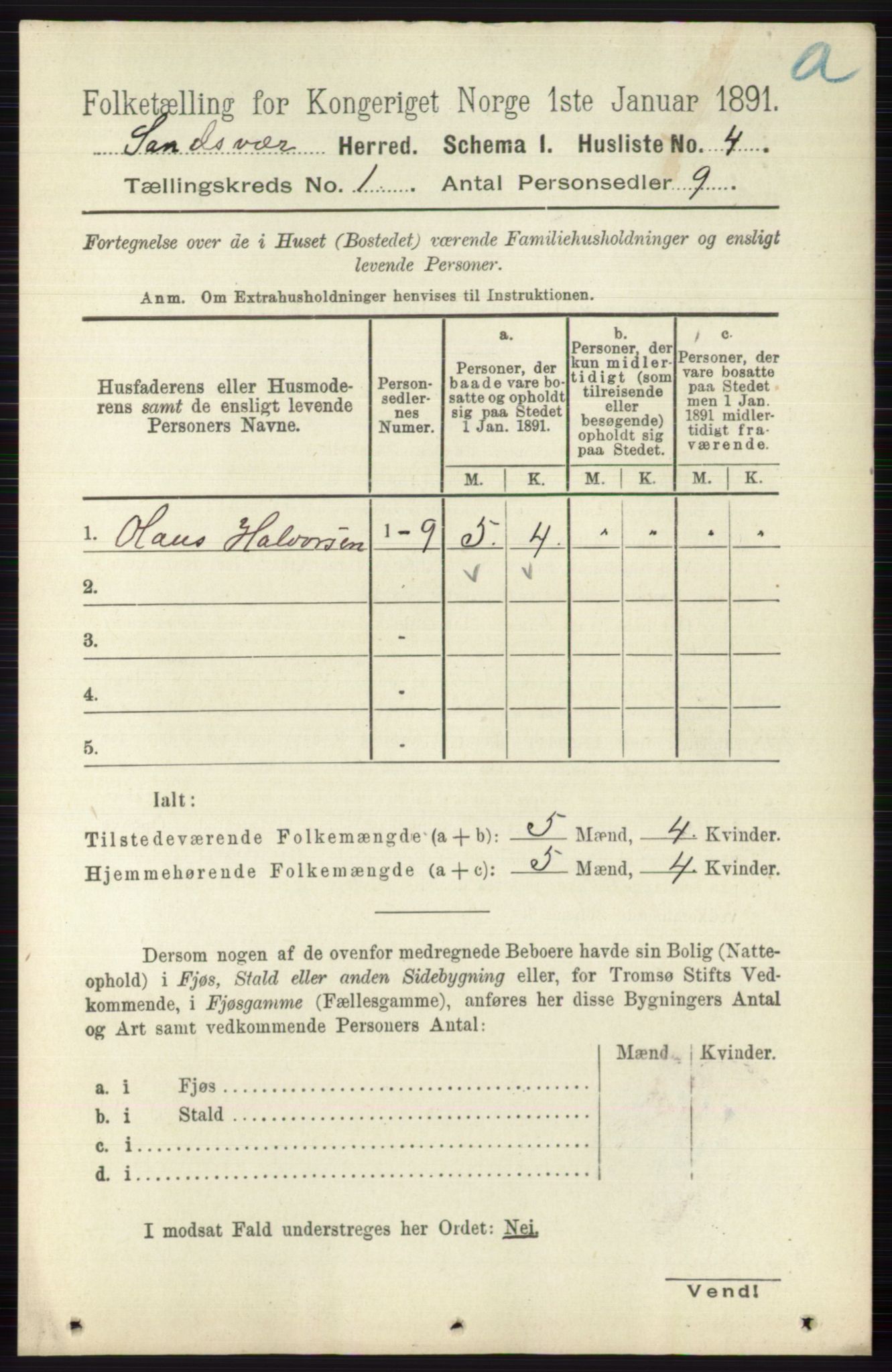 RA, 1891 census for 0629 Sandsvær, 1891, p. 45