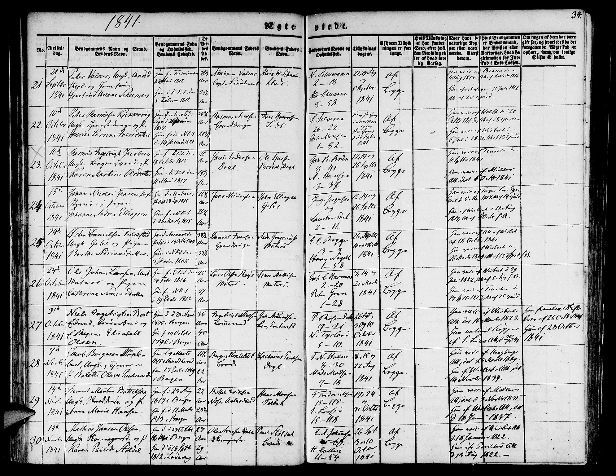 Nykirken Sokneprestembete, AV/SAB-A-77101/H/Hab: Parish register (copy) no. D 1, 1832-1867, p. 34