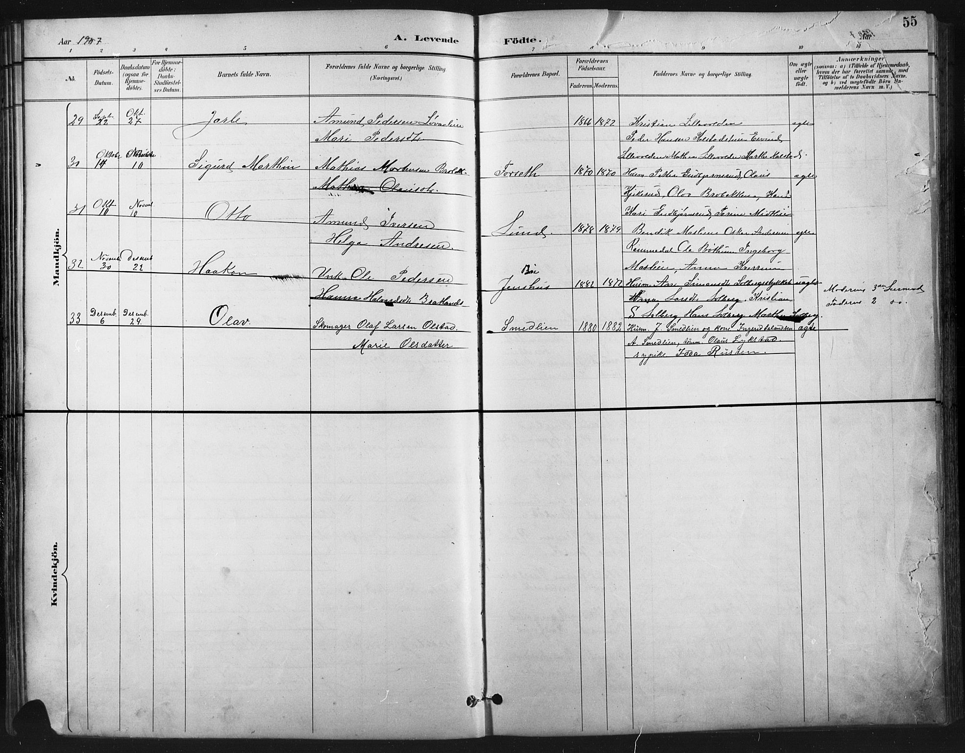 Vestre Gausdal prestekontor, AV/SAH-PREST-094/H/Ha/Hab/L0003: Parish register (copy) no. 3, 1896-1925, p. 55