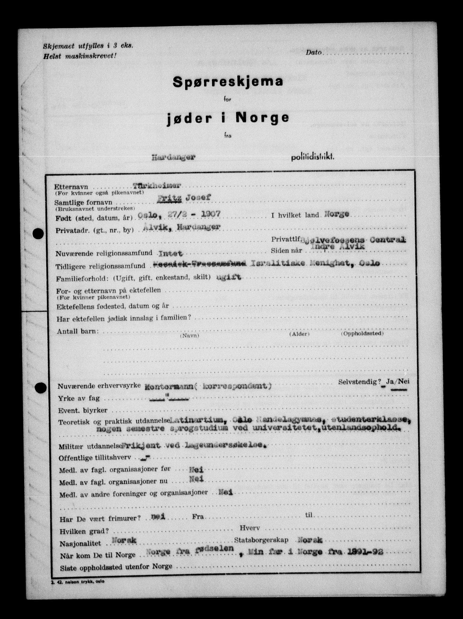 Statspolitiet - Hovedkontoret / Osloavdelingen, AV/RA-S-1329/G/Ga/L0012: Spørreskjema for jøder i Norge. 1: Aker 114- 207 (Levinson-Wozak) og 656 (Salomon). 2: Arendal-Hordaland. 3: Horten-Romerike.  , 1942, p. 582