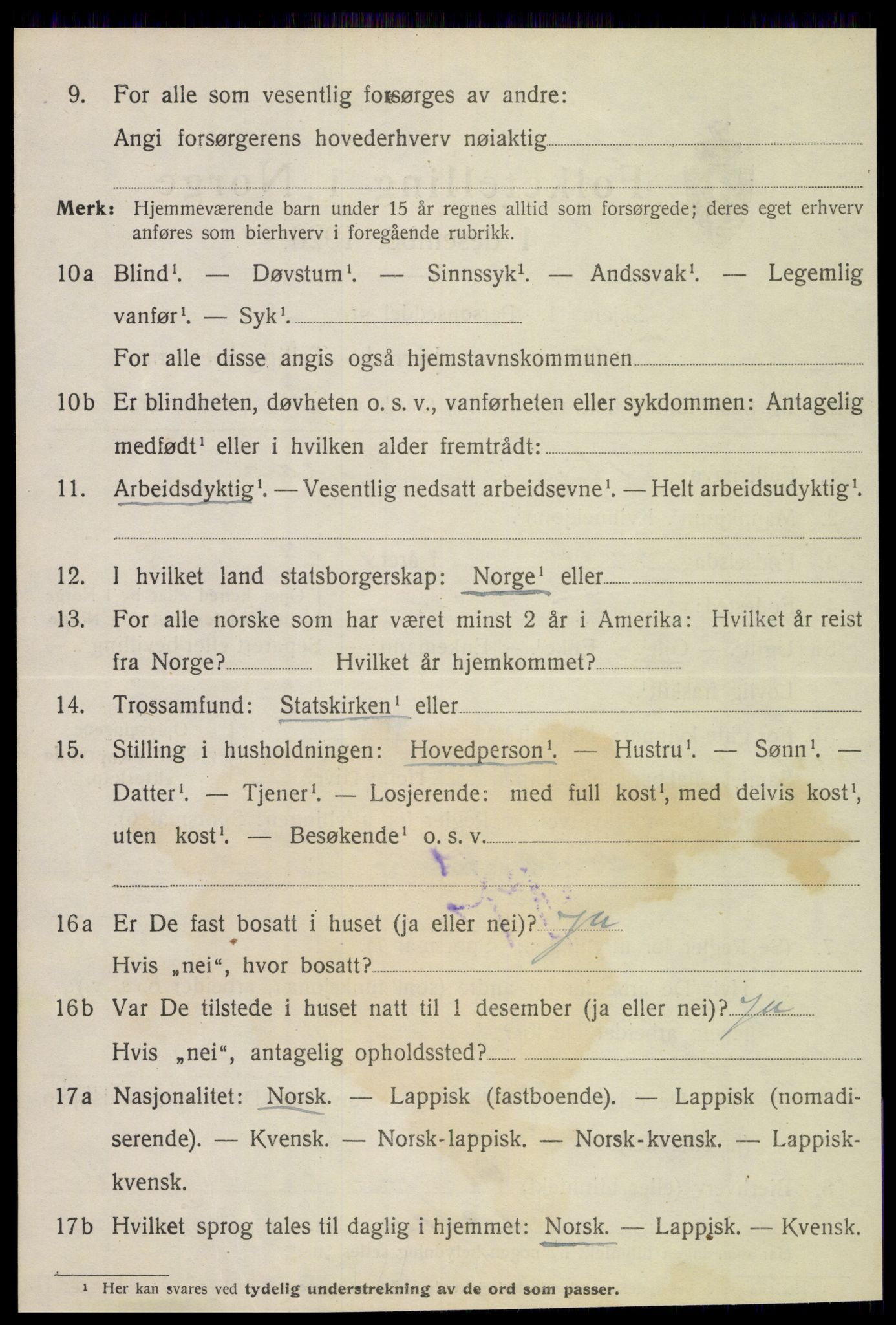 SAT, 1920 census for Tjøtta, 1920, p. 2410