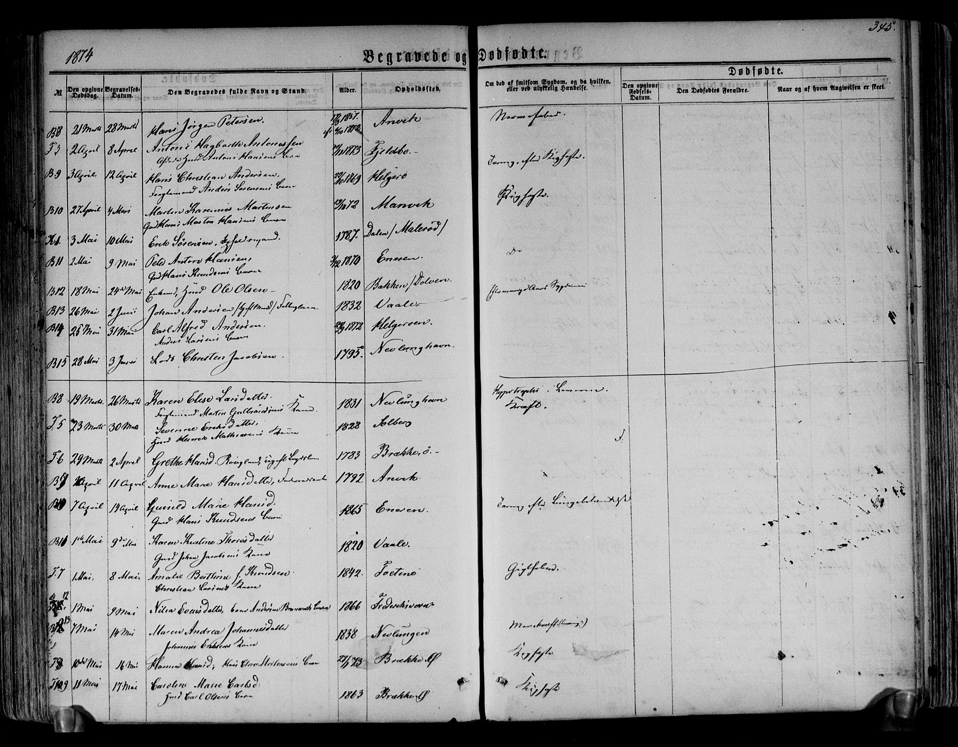 Brunlanes kirkebøker, AV/SAKO-A-342/F/Fa/L0005: Parish register (official) no. I 5, 1862-1877, p. 345