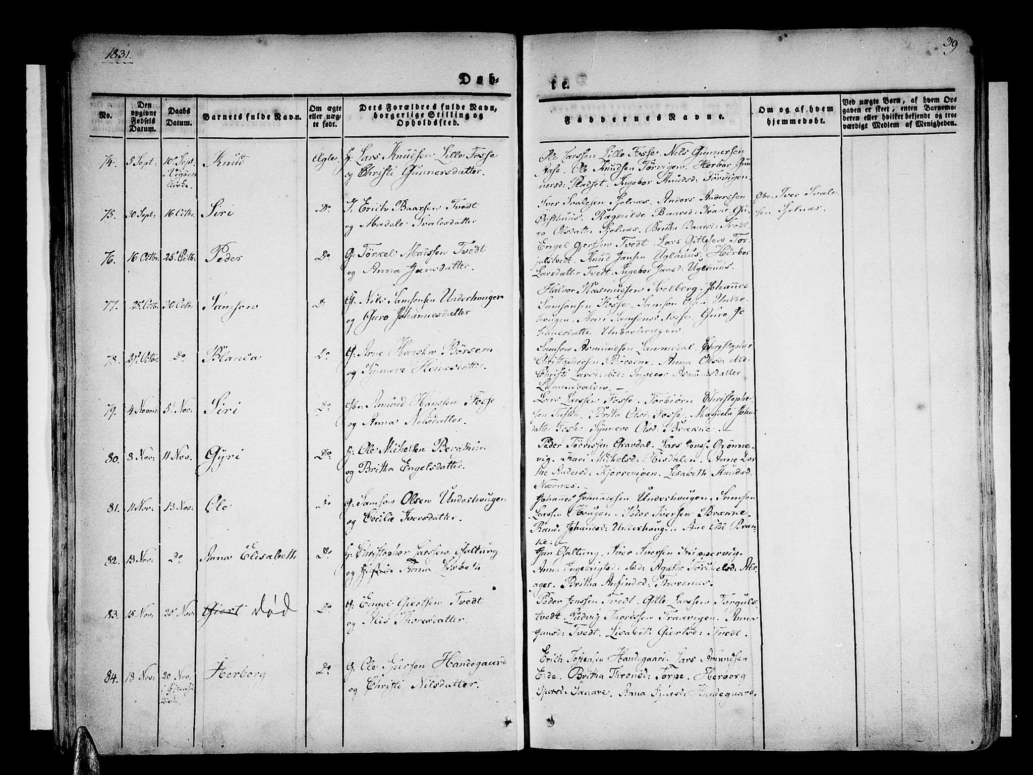 Strandebarm sokneprestembete, AV/SAB-A-78401/H/Haa: Parish register (official) no. A 6, 1826-1843, p. 39