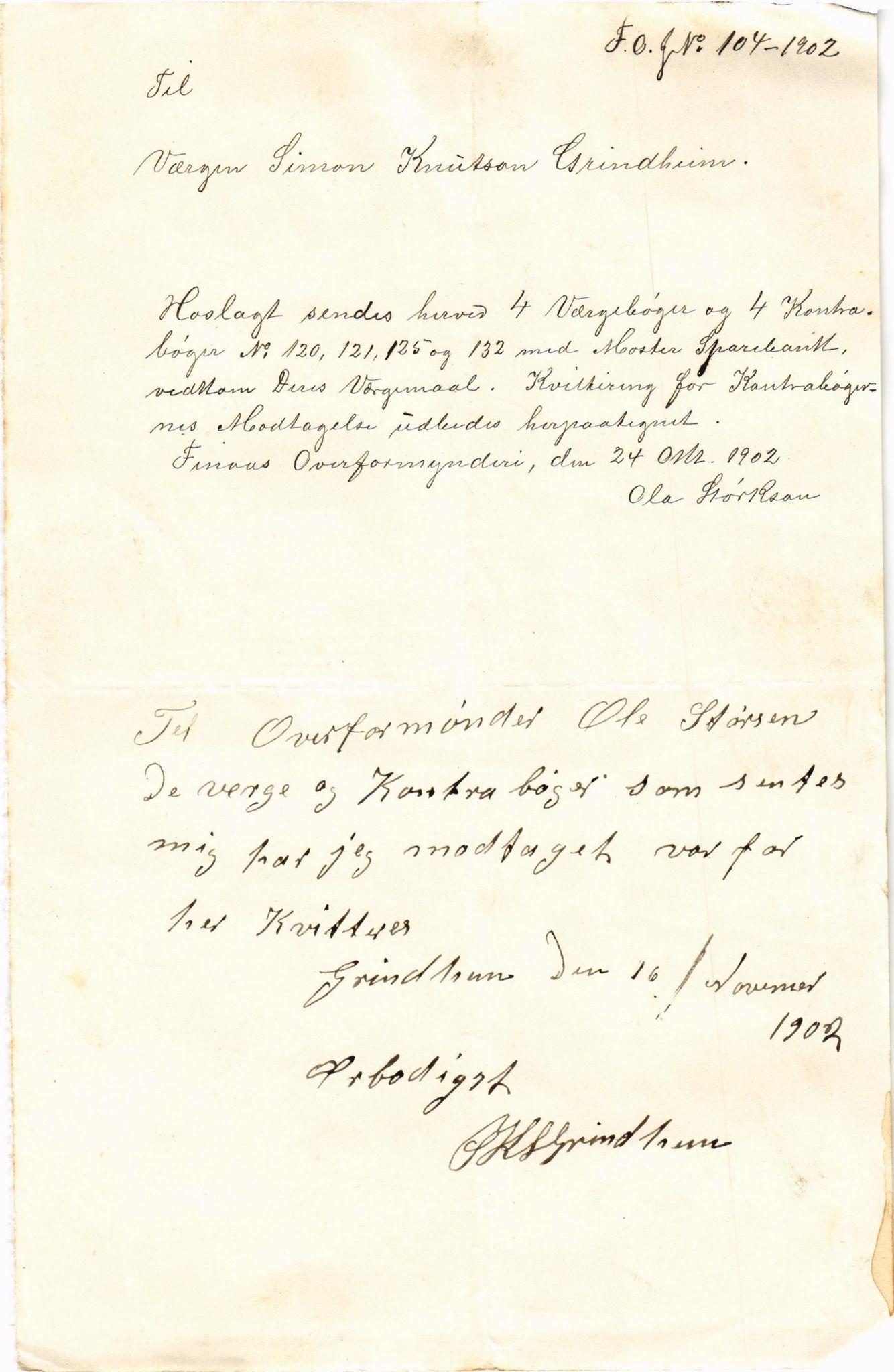 Finnaas kommune. Overformynderiet, IKAH/1218a-812/D/Da/Daa/L0002/0002: Kronologisk ordna korrespondanse / Kronologisk ordna korrespondanse, 1901-1904, p. 101