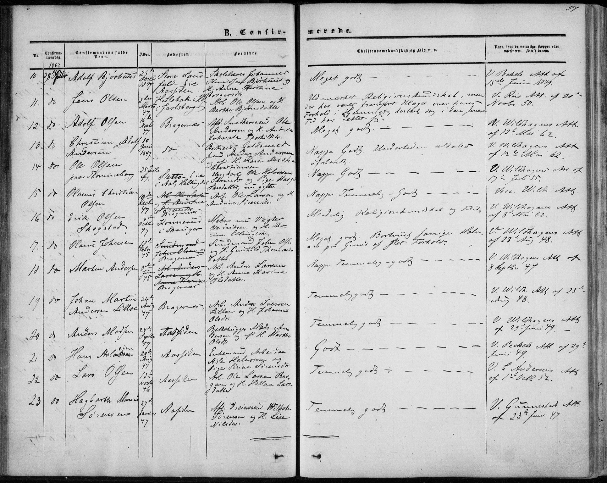 Bragernes kirkebøker, AV/SAKO-A-6/F/Fc/L0002: Parish register (official) no. III 2, 1854-1865, p. 57