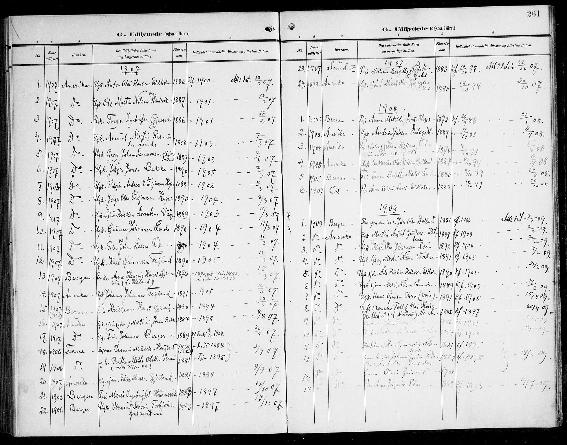 Tysnes sokneprestembete, SAB/A-78601/H/Haa: Parish register (official) no. B 2, 1907-1925, p. 261