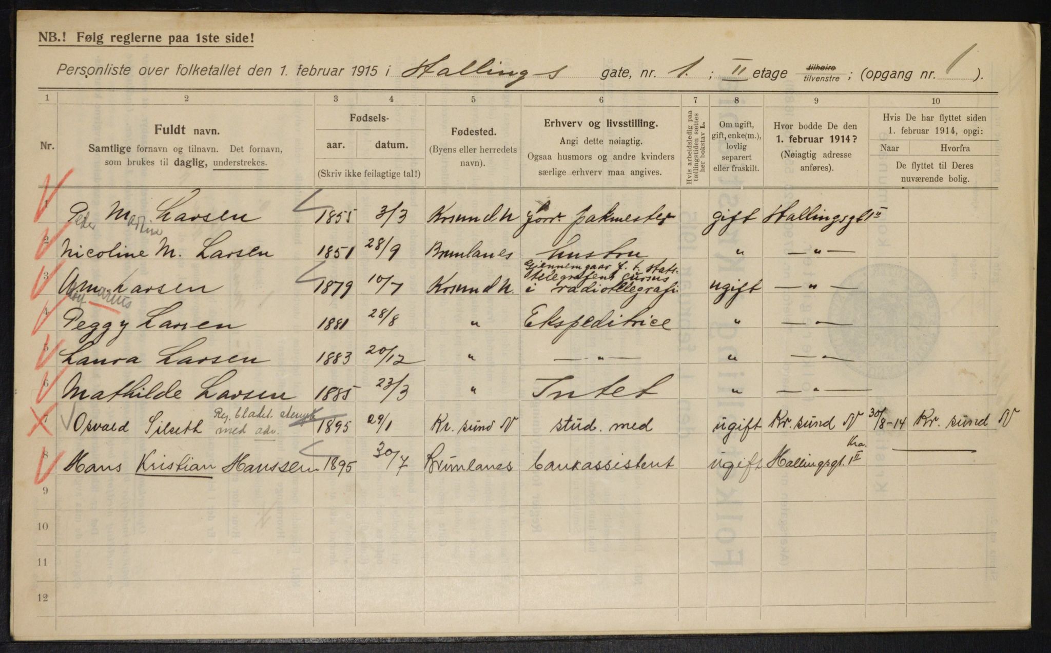 OBA, Municipal Census 1915 for Kristiania, 1915, p. 33637