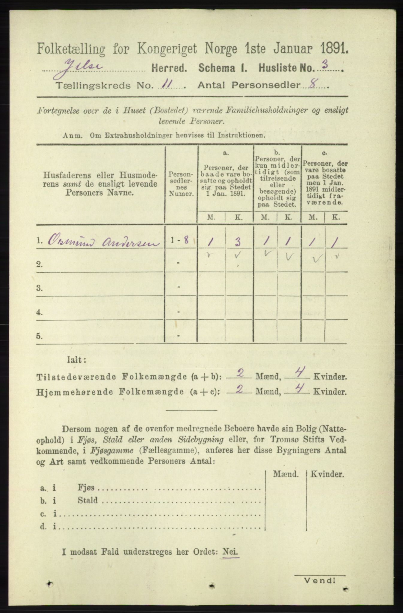 RA, 1891 census for 1138 Jelsa, 1891, p. 2741