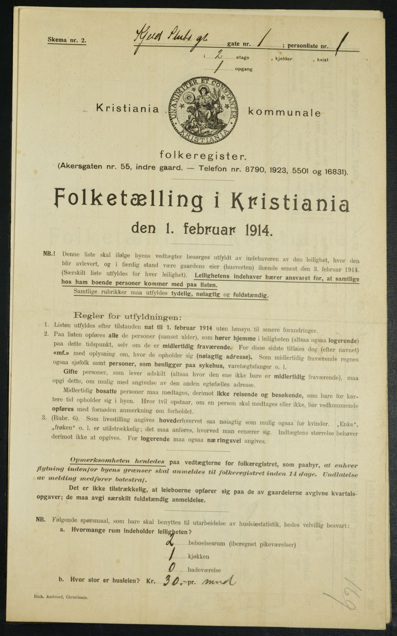 OBA, Municipal Census 1914 for Kristiania, 1914, p. 51436