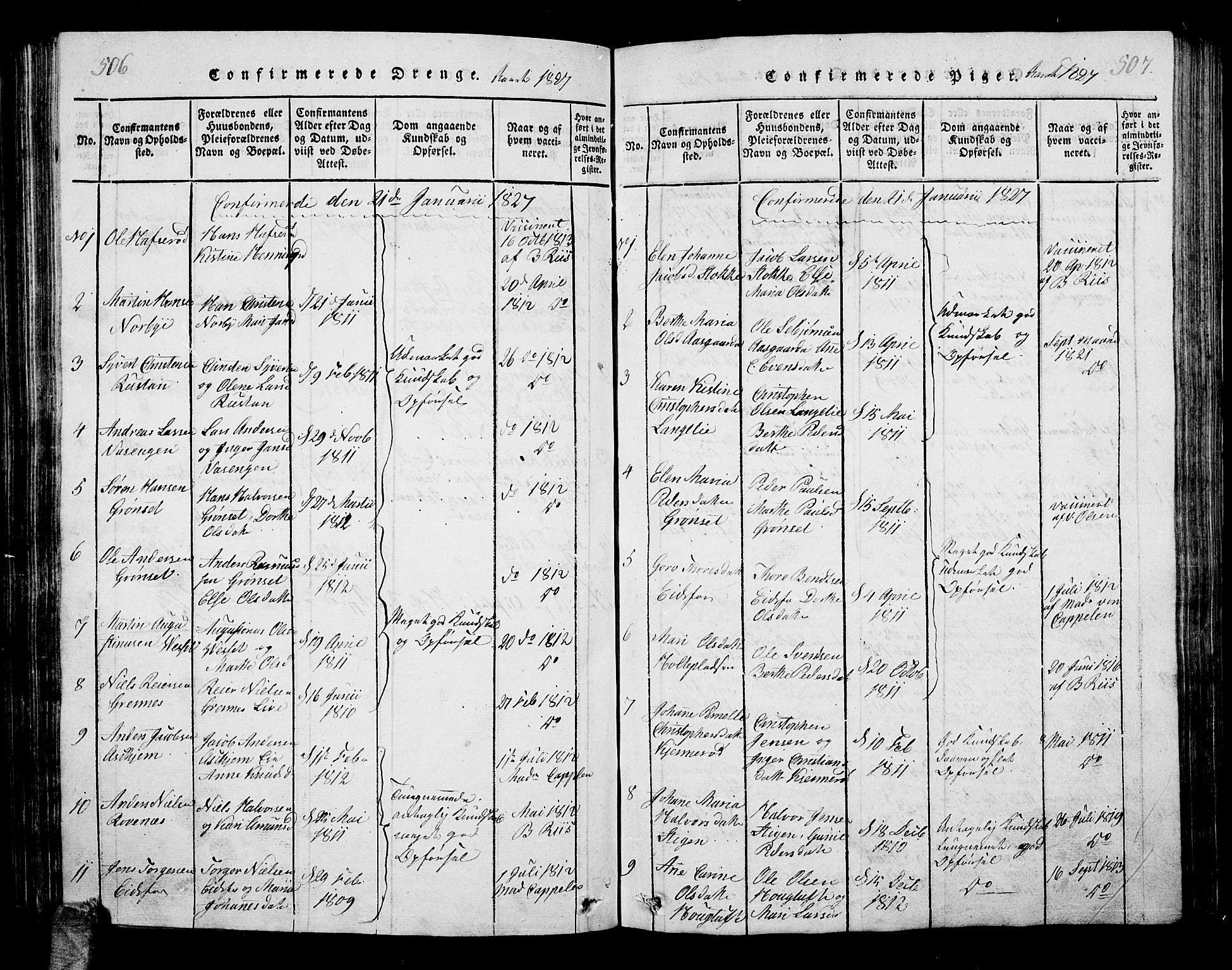 Hof kirkebøker, AV/SAKO-A-64/G/Ga/L0001: Parish register (copy) no. I 1, 1814-1844, p. 506-507