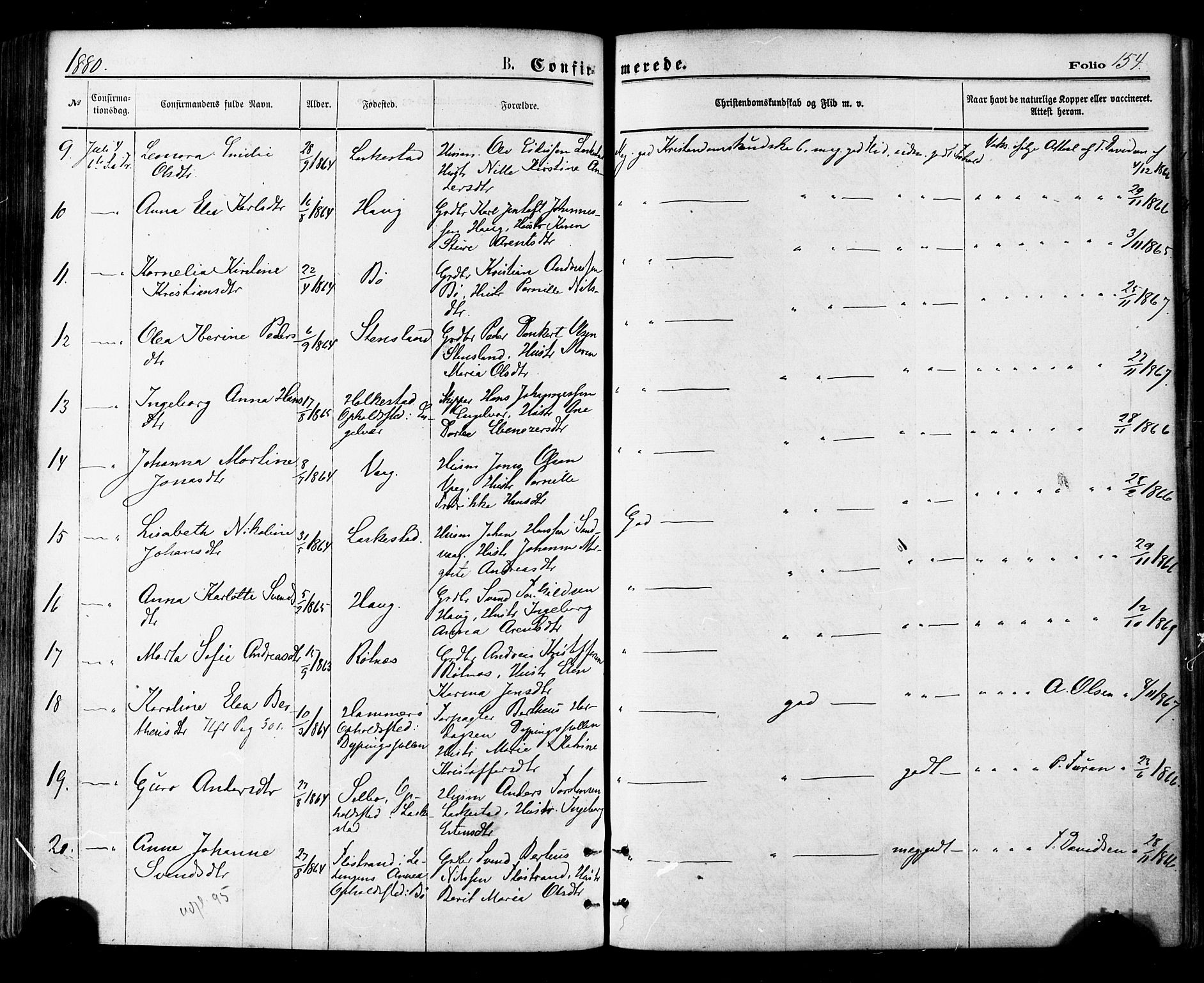Ministerialprotokoller, klokkerbøker og fødselsregistre - Nordland, SAT/A-1459/855/L0802: Parish register (official) no. 855A10, 1875-1886, p. 154