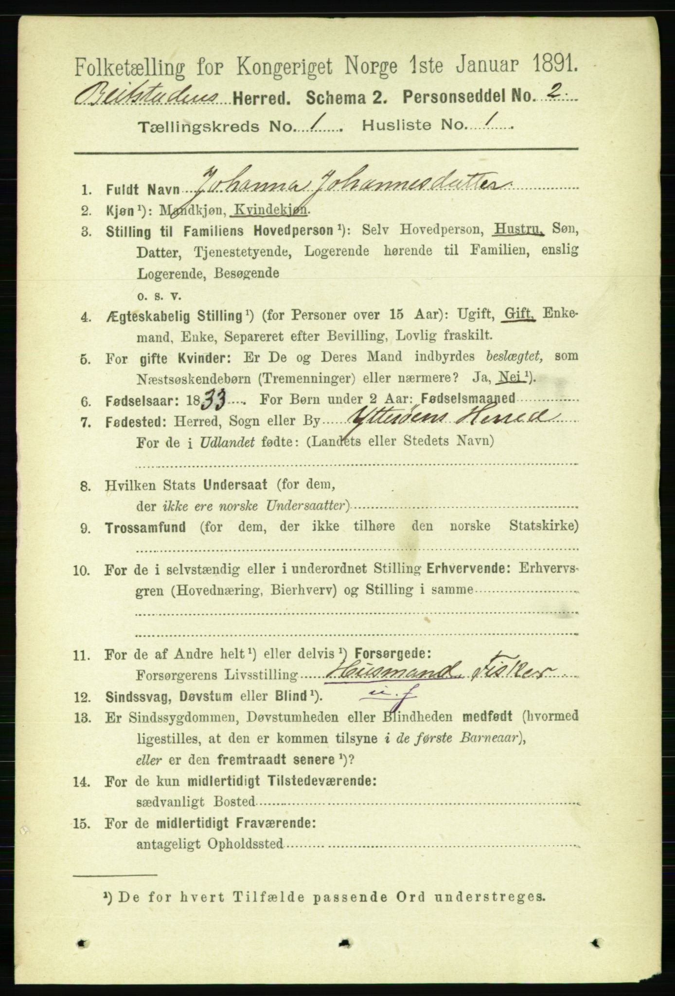 RA, 1891 census for 1727 Beitstad, 1891, p. 95