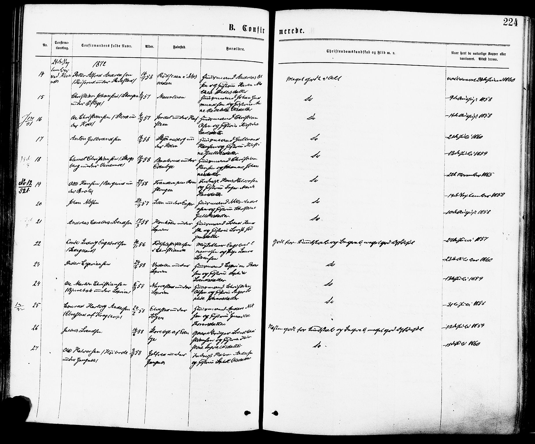 Høland prestekontor Kirkebøker, AV/SAO-A-10346a/F/Fa/L0012.a: Parish register (official) no. I 12A, 1869-1879, p. 224