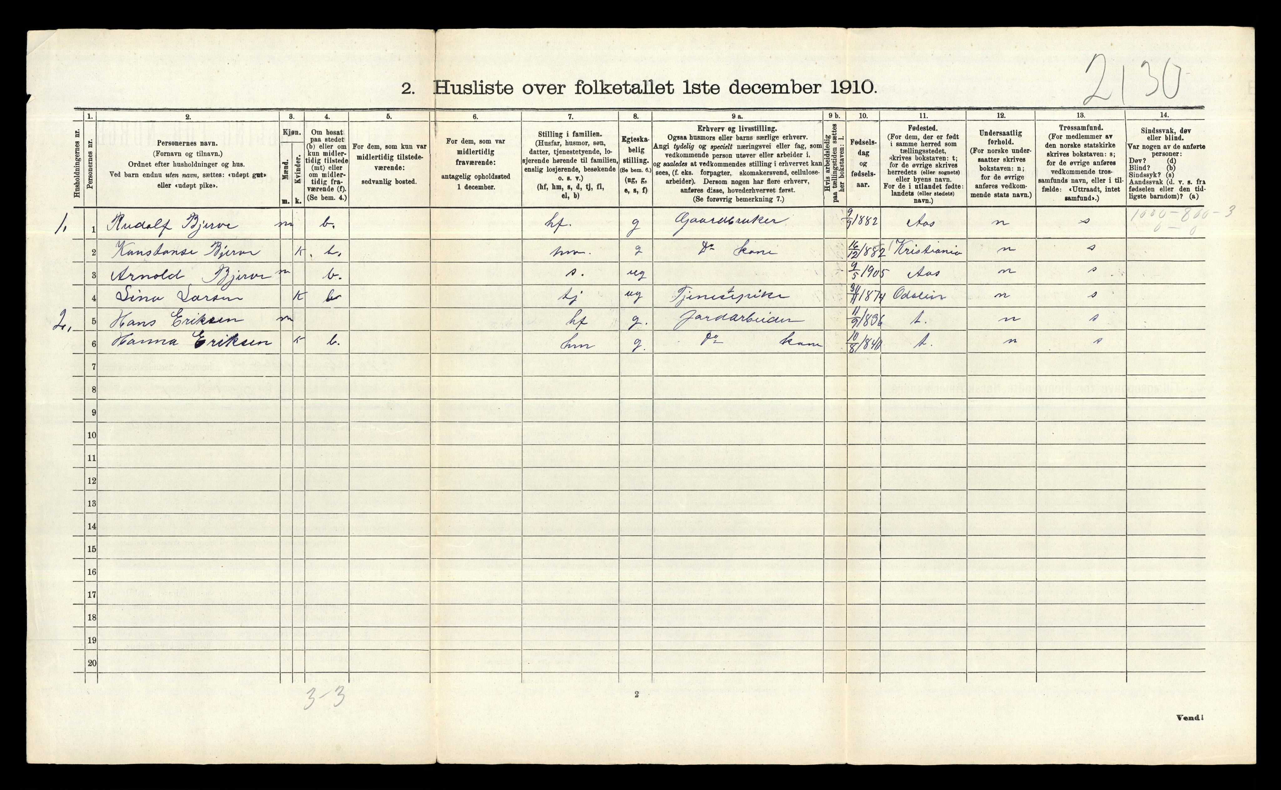 RA, 1910 census for Ås, 1910, p. 654