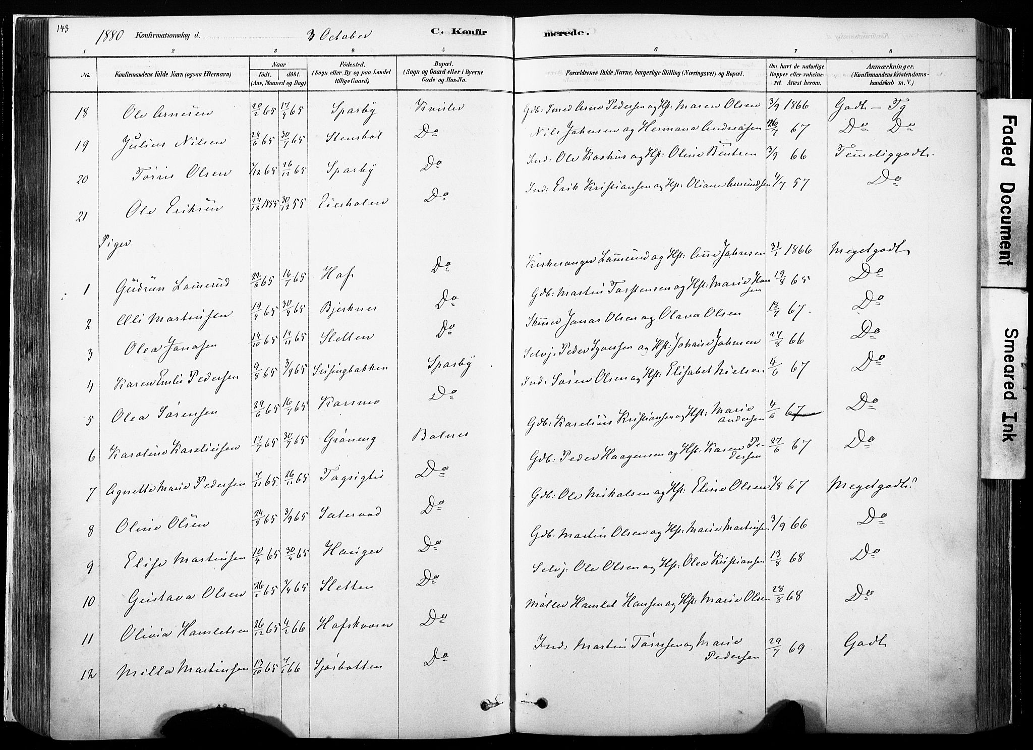 Hof prestekontor, AV/SAH-PREST-038/H/Ha/Haa/L0010: Parish register (official) no. 10, 1878-1909, p. 143