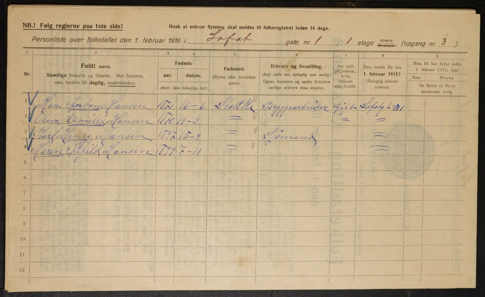 OBA, Municipal Census 1916 for Kristiania, 1916, p. 59668