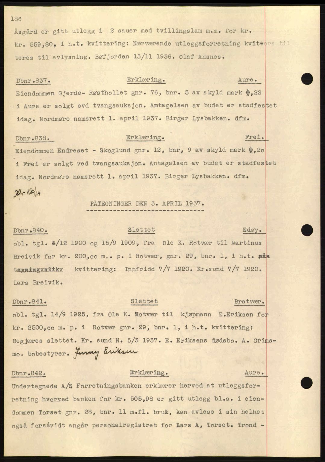 Nordmøre sorenskriveri, AV/SAT-A-4132/1/2/2Ca: Mortgage book no. C80, 1936-1939, Diary no: : 837/1937