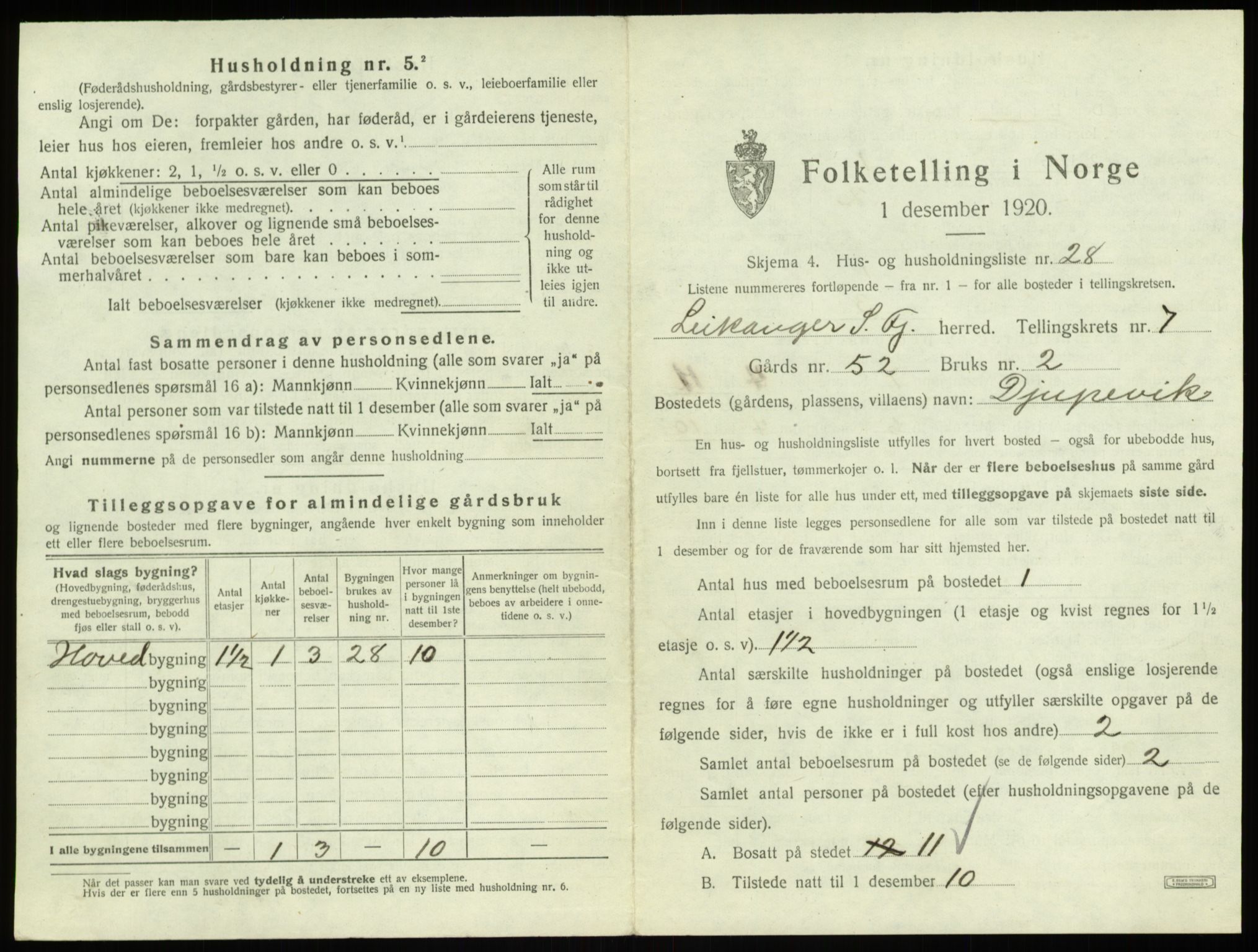 SAB, 1920 census for Leikanger, 1920, p. 750