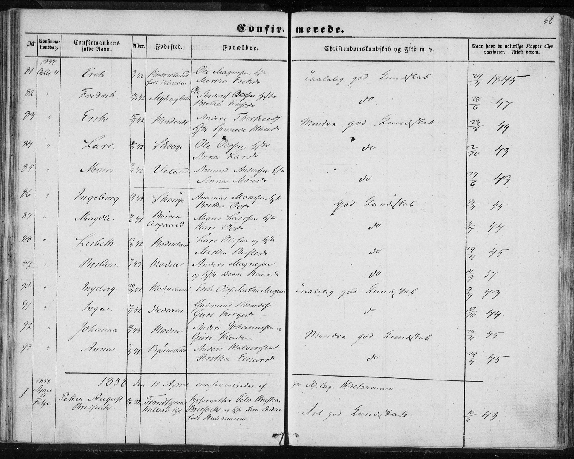 Lindås Sokneprestembete, AV/SAB-A-76701/H/Haa/Haaa/L0013: Parish register (official) no. A 13, 1848-1862, p. 68