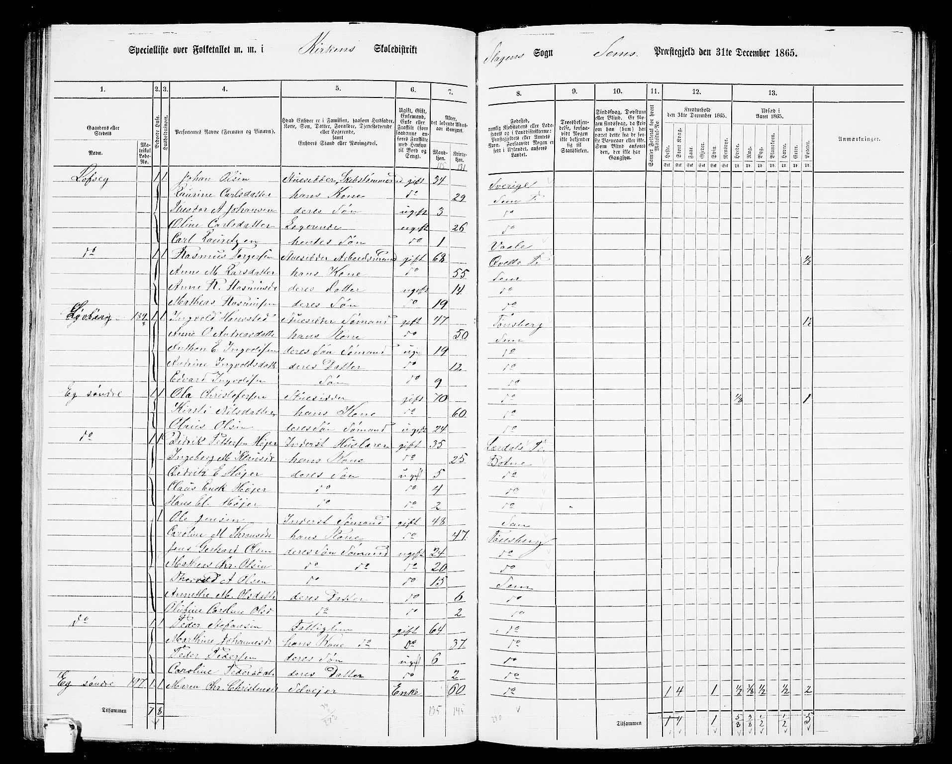 RA, 1865 census for Sem, 1865, p. 101