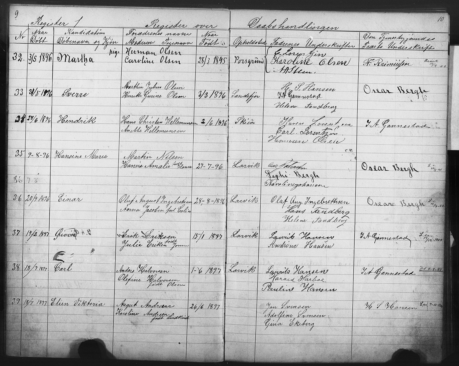 Den katolsk-apostoliske menighet i Larvik, AV/SAKO-P-953/H/Ha/L0001: Dissenter register no. 1, 1888-1926, p. 9-10
