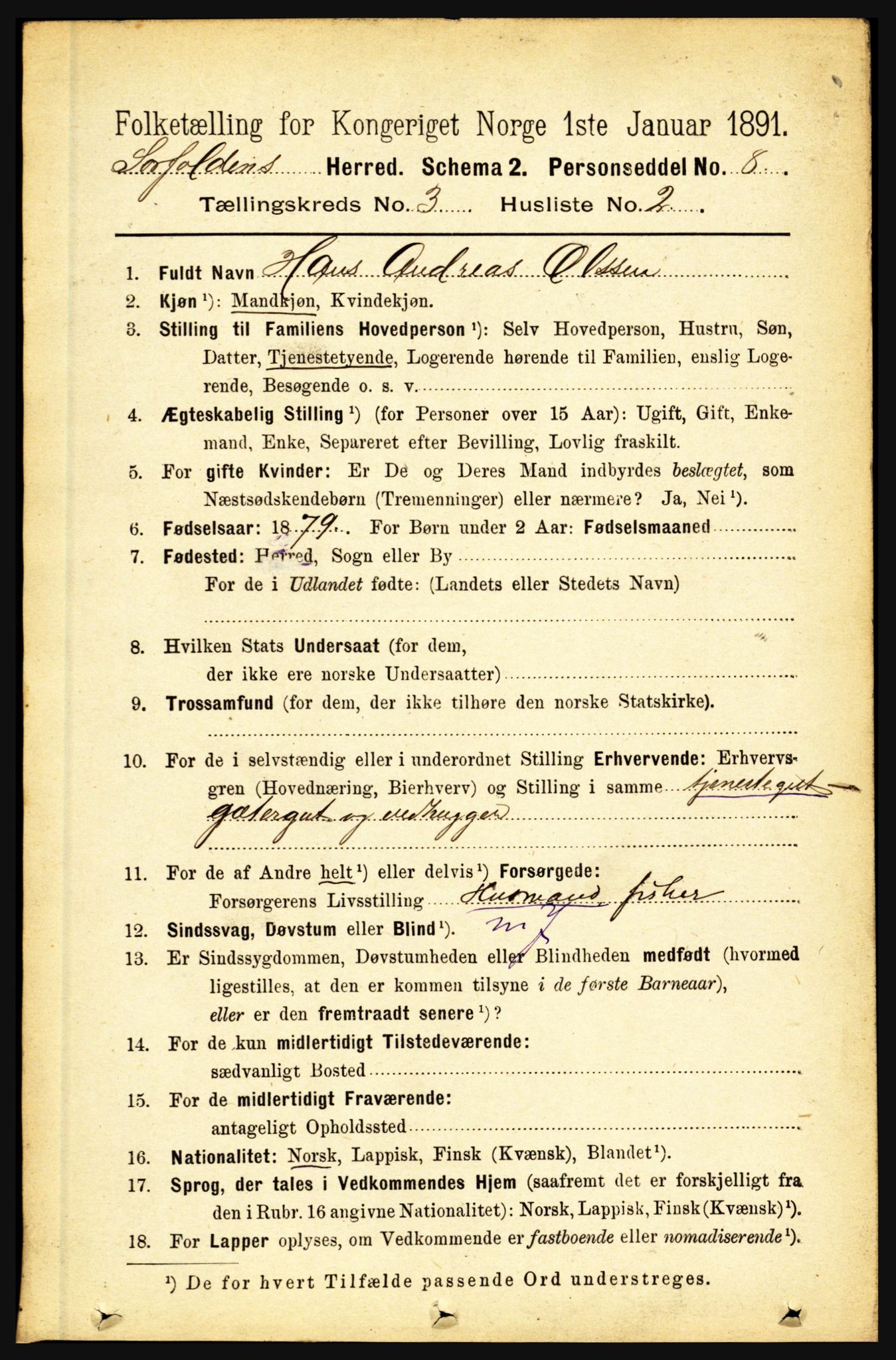 RA, 1891 census for 1845 Sørfold, 1891, p. 468