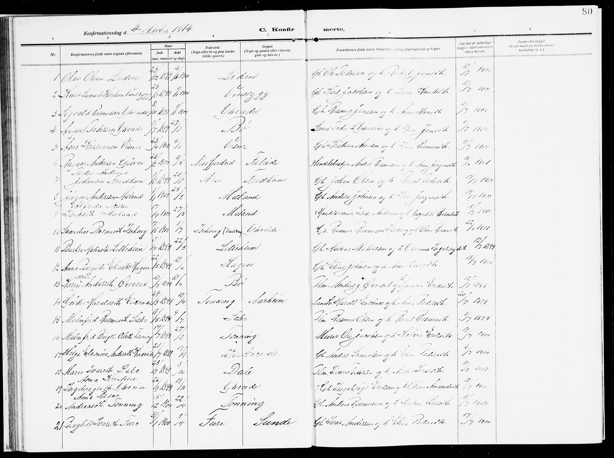 Stryn Sokneprestembete, AV/SAB-A-82501: Parish register (official) no. B 2, 1908-1936, p. 80