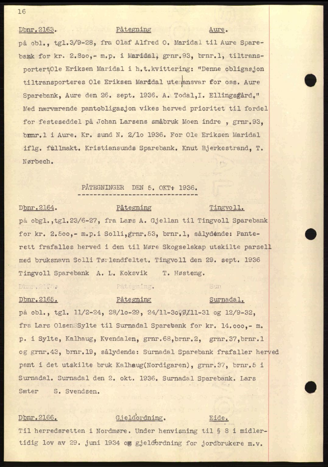 Nordmøre sorenskriveri, AV/SAT-A-4132/1/2/2Ca: Mortgage book no. C80, 1936-1939, Diary no: : 2163/1936