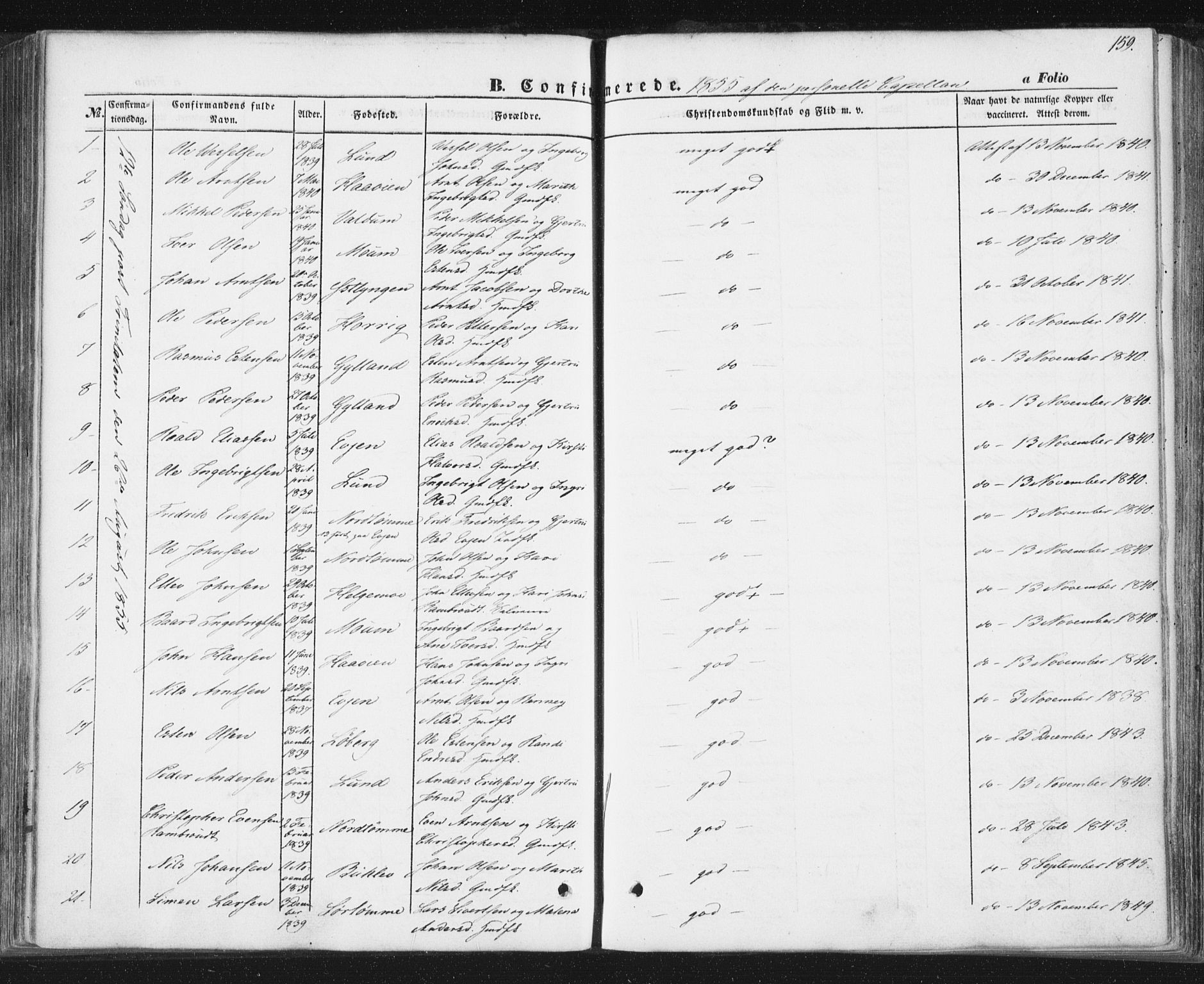 Ministerialprotokoller, klokkerbøker og fødselsregistre - Sør-Trøndelag, SAT/A-1456/692/L1103: Parish register (official) no. 692A03, 1849-1870, p. 159