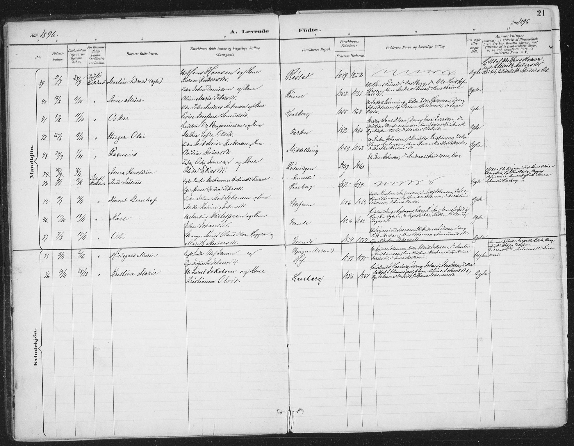Ministerialprotokoller, klokkerbøker og fødselsregistre - Sør-Trøndelag, SAT/A-1456/659/L0743: Parish register (official) no. 659A13, 1893-1910, p. 21