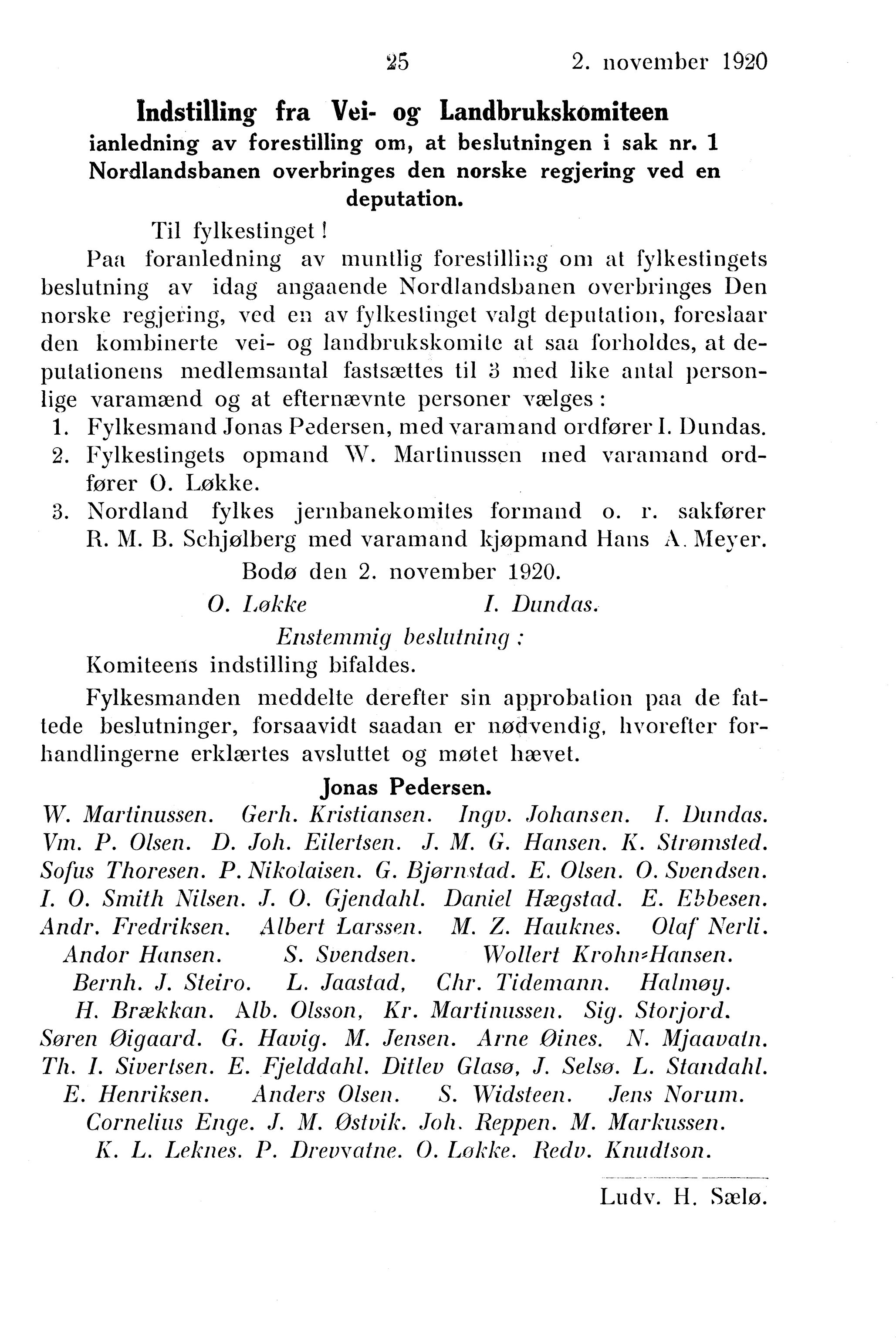 Nordland Fylkeskommune. Fylkestinget, AIN/NFK-17/176/A/Ac/L0043: Fylkestingsforhandlinger 1920, 1920