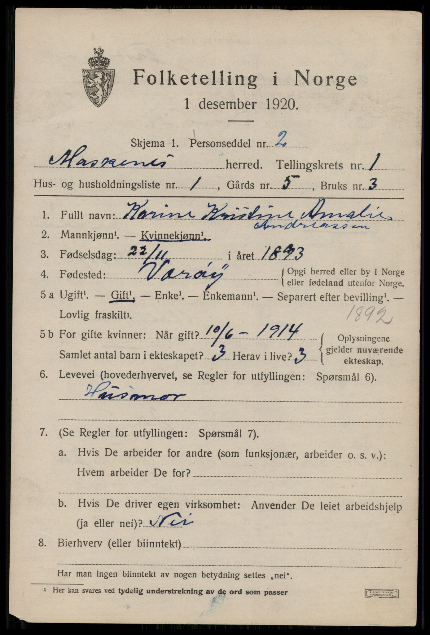 SAT, 1920 census for Moskenes, 1920, p. 504