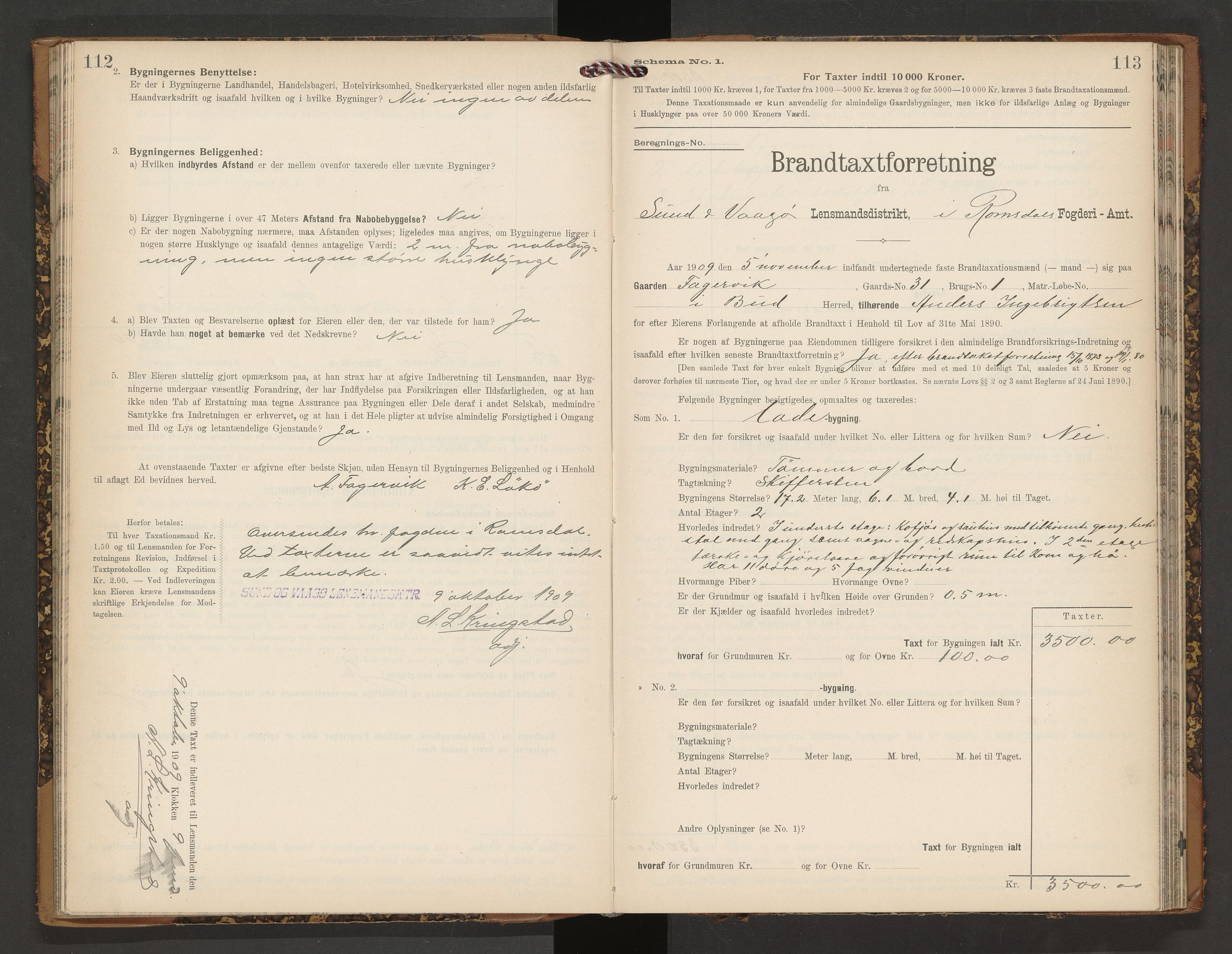 Norges Brannkasse Vågøy og Sund, AV/SAT-A-5504/Fb/L0002: Branntakstprotokoll, 1904-1913, p. 112-113