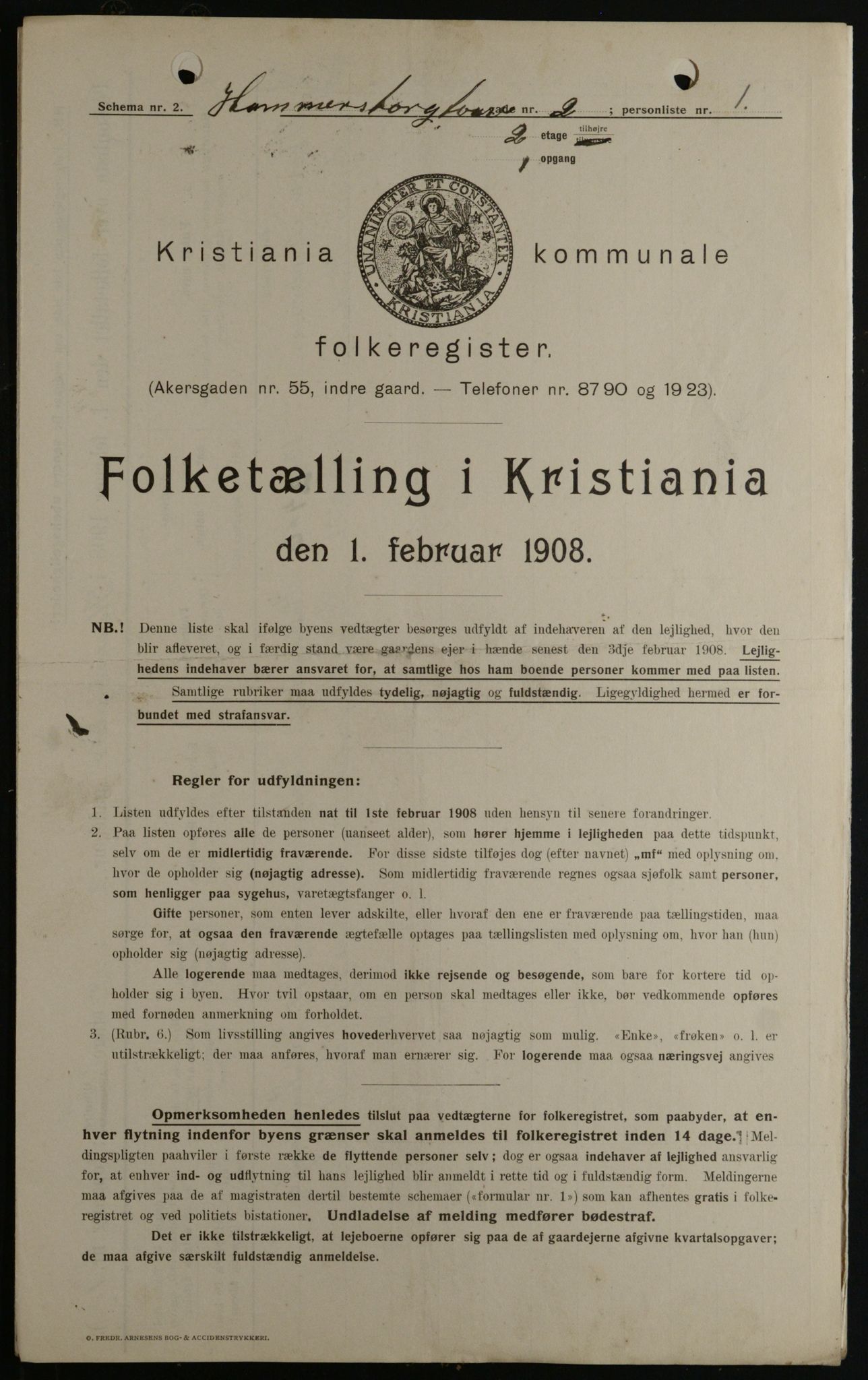 OBA, Municipal Census 1908 for Kristiania, 1908, p. 31006