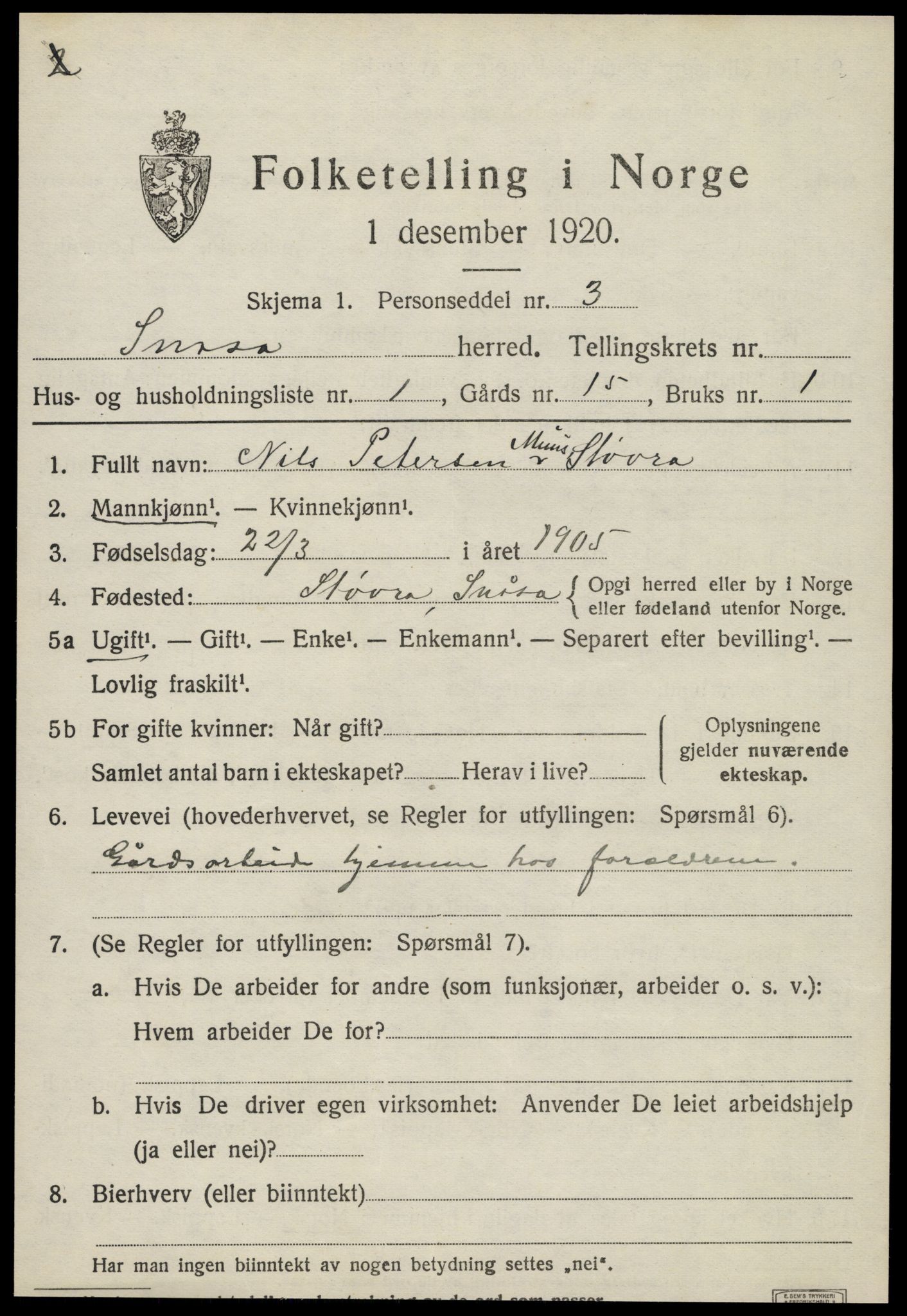 SAT, 1920 census for Snåsa, 1920, p. 1960