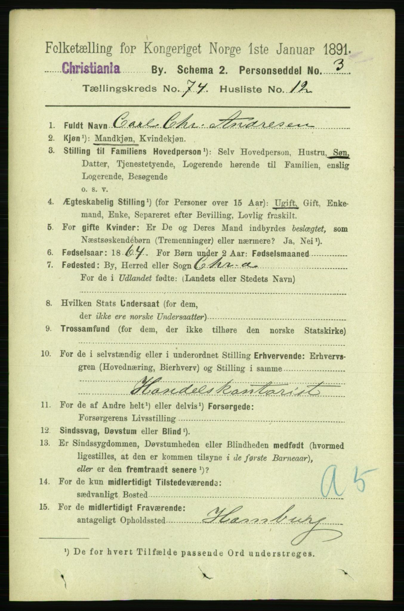 RA, 1891 census for 0301 Kristiania, 1891, p. 39752