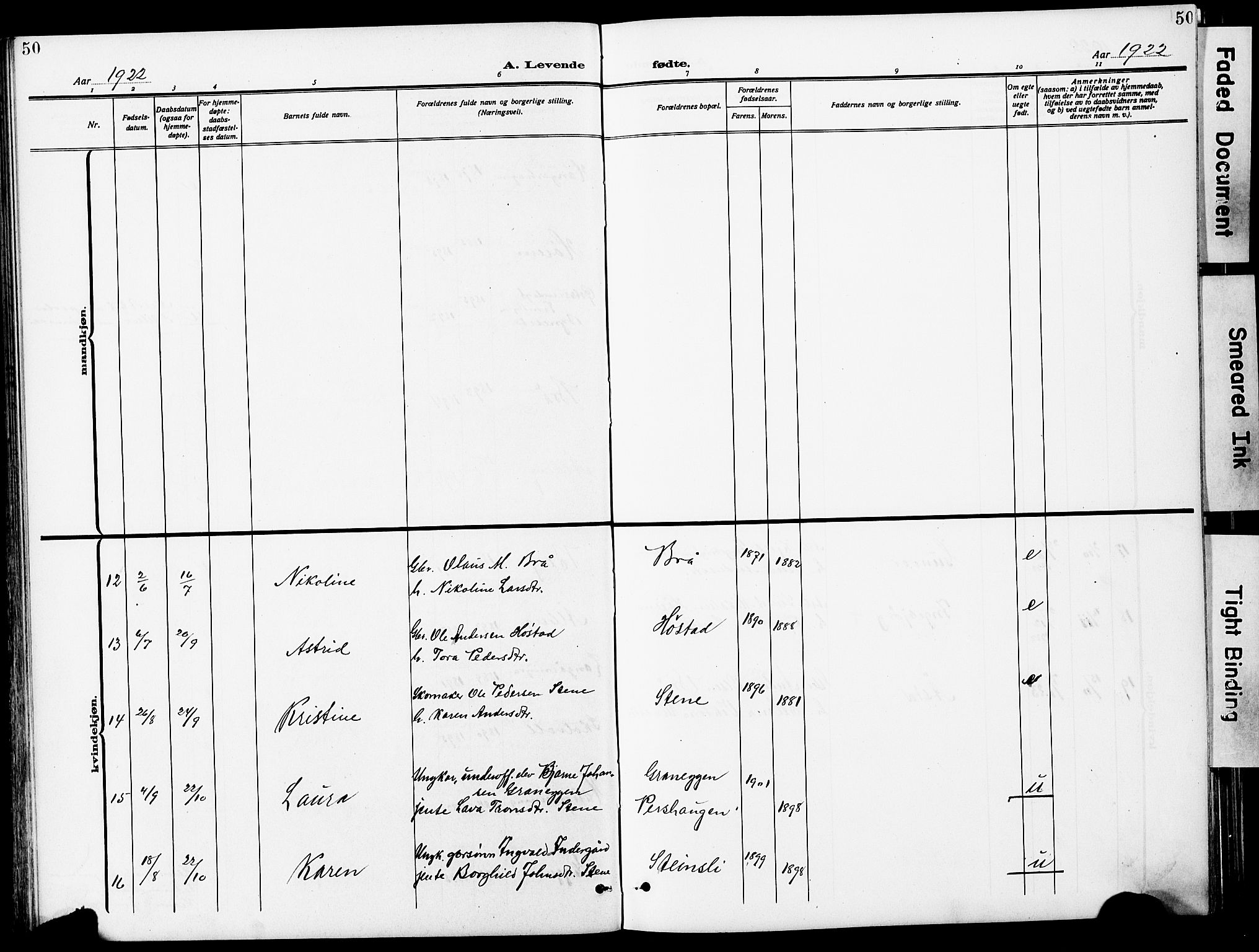 Ministerialprotokoller, klokkerbøker og fødselsregistre - Sør-Trøndelag, AV/SAT-A-1456/612/L0388: Parish register (copy) no. 612C04, 1909-1929, p. 50