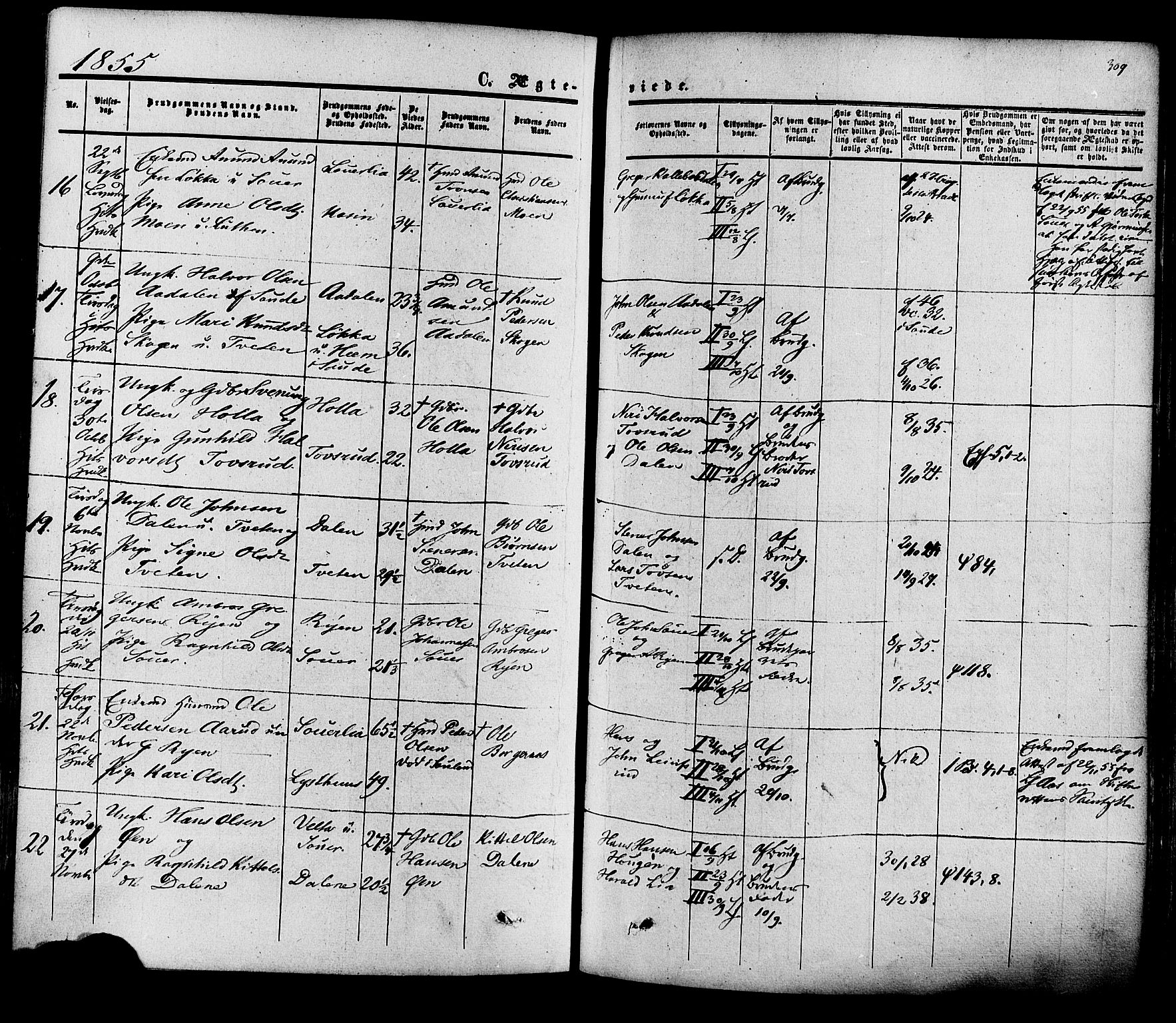 Heddal kirkebøker, AV/SAKO-A-268/F/Fa/L0007: Parish register (official) no. I 7, 1855-1877, p. 309