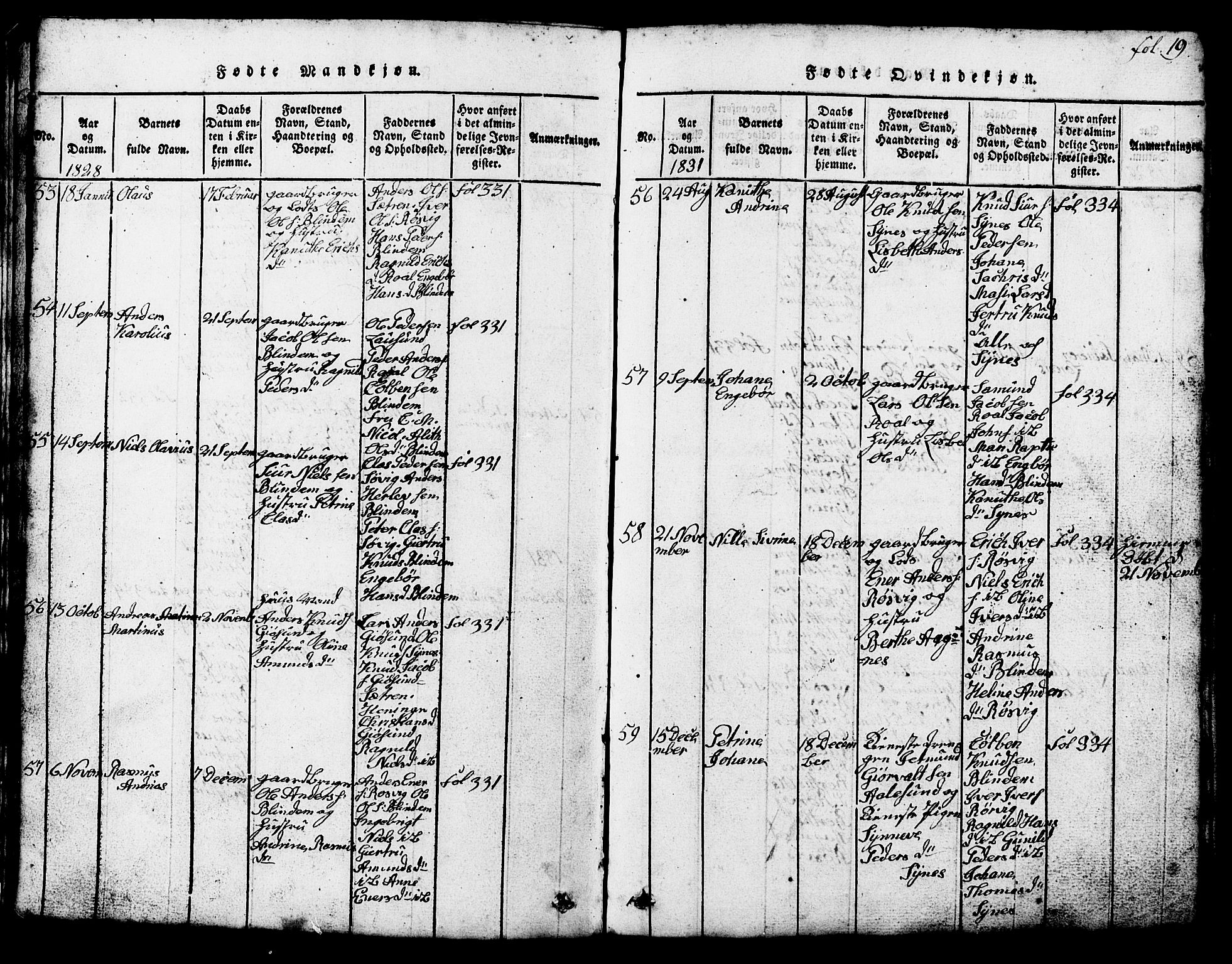 Ministerialprotokoller, klokkerbøker og fødselsregistre - Møre og Romsdal, AV/SAT-A-1454/537/L0520: Parish register (copy) no. 537C01, 1819-1868, p. 19